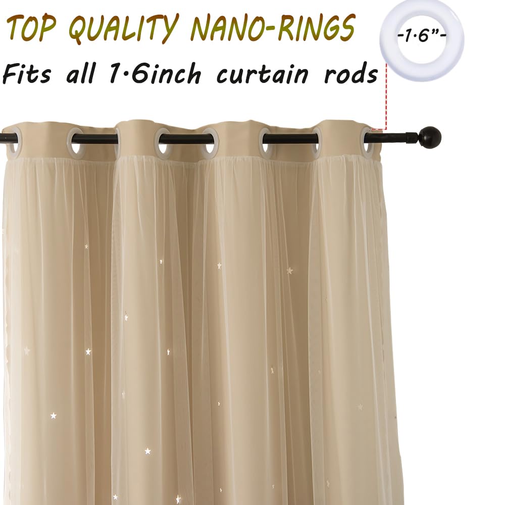 AOWELLOW Beige Star Blackout Curtains 120 Length for Boy Bedroom 2 Panels Set, Privacy Boho Room Darkening Curtain for Glass Door, Thick Grommet Top Star Cutout Cute Kids Curtain (40" W x 120" L)