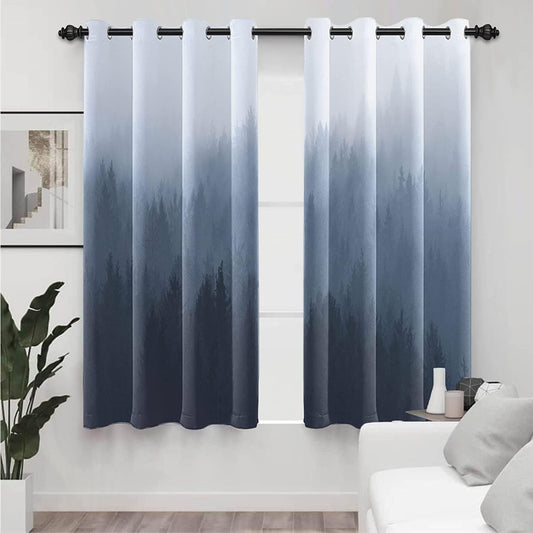 AWERT Blackout Curtains for Bedroom Navy Blue Ombre Forest Window Drapes 2 Panels for Living Room Heat Blocking 21x63inch