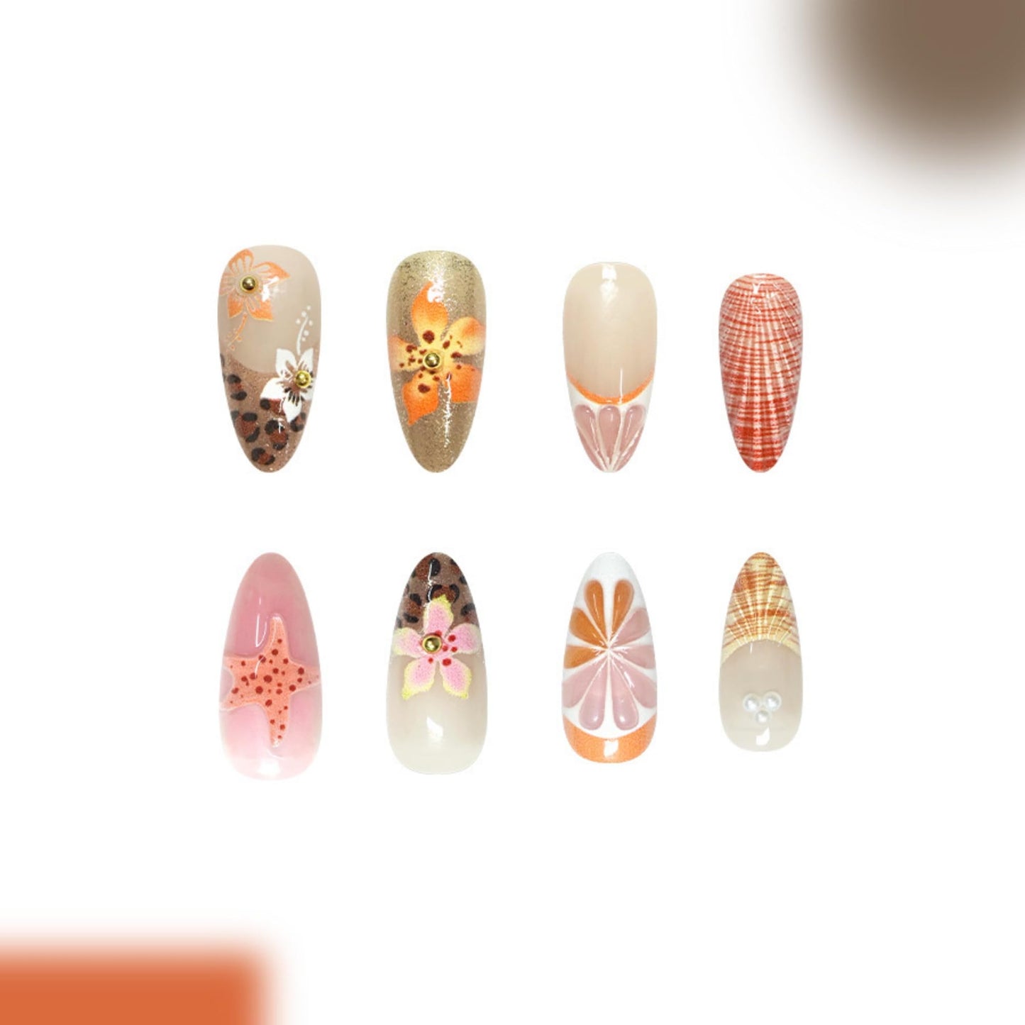 octoswave Medium Press on Nails Almond Fake Nails French Artificial Nail Flowers and 3D Embossed Stick on Nail for Women 24pcs