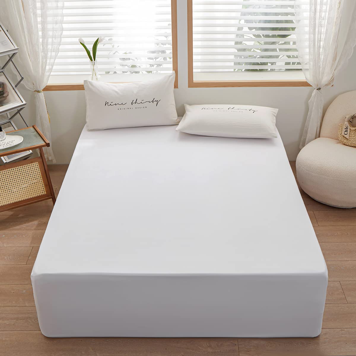 Rushrushlulu Bedding Queen Size Fitted Sheet Only- Bottom Mattress Fitted Sheet-Fits 15inches Deep Mattress Pocket -Soft and Microfibe-Shrinkage and Fade Resistantr-Easy Care-White