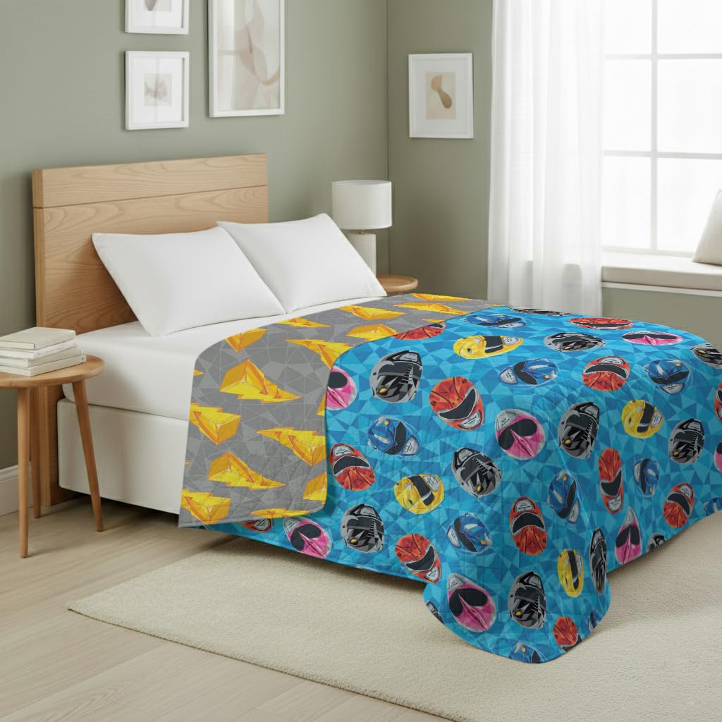 Northwest Power Rangers Geo Power Twin Quilted Blanket, Comfy Throw, Adults Boys Girls, Soft Lightweight Bedding for Bed, or Couch, 60 x 90 inches