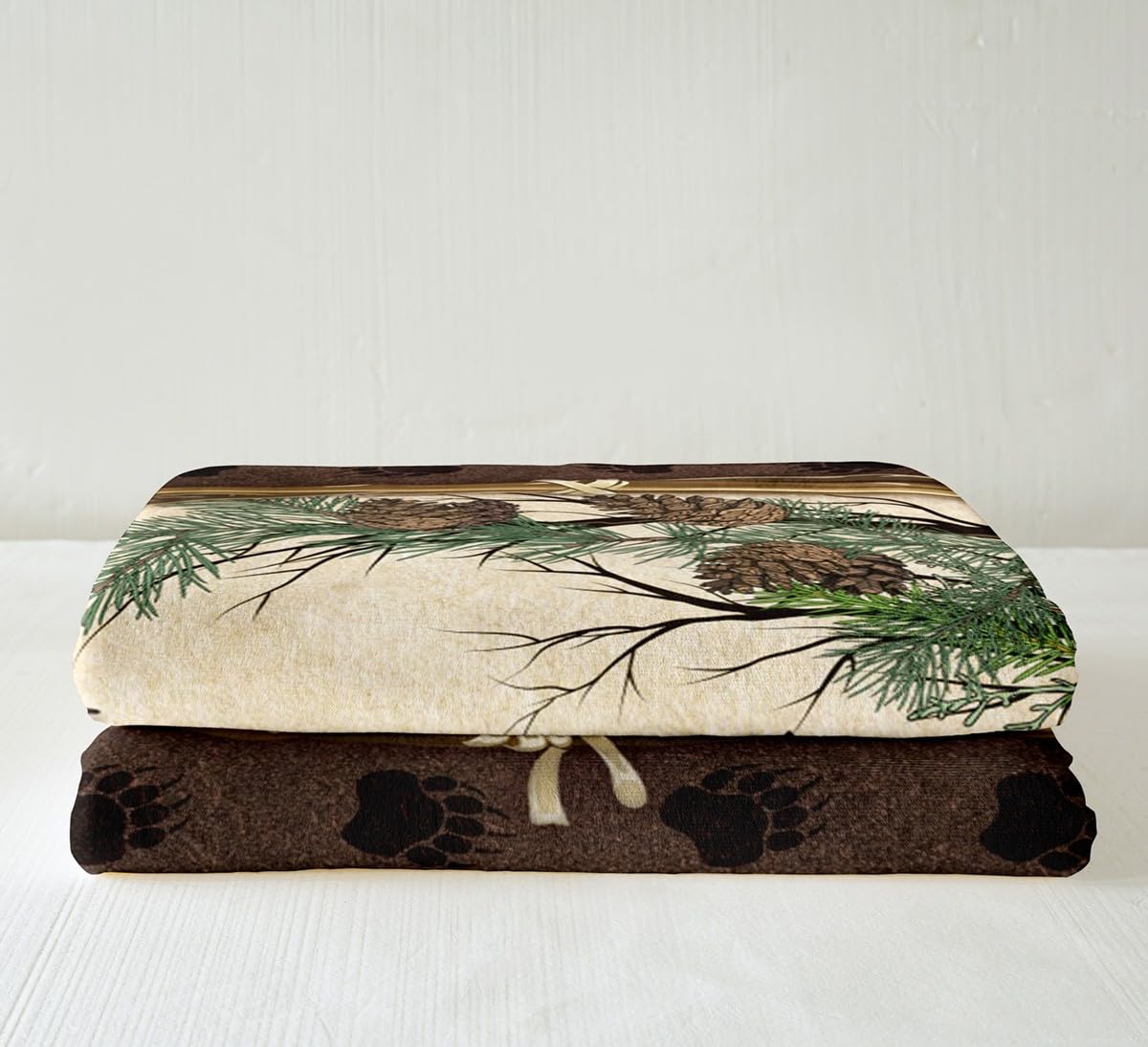 Castle Fairy Brown Bear Throw Blanket,Rustic Cabin House Blankets for Kids Boys Girls Men Room Decor,Wild Animals Fleece Blanket,Pine Tree Bear Paw Print Sherpa Blanket,for Chair/Sofa,50"×60"