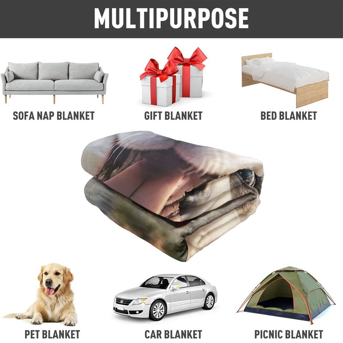 HommomH Cute Husky Throw Blanket, Puppy Selfie Fleece Blanket, Gifts for Dog Lovers, 50"x60"