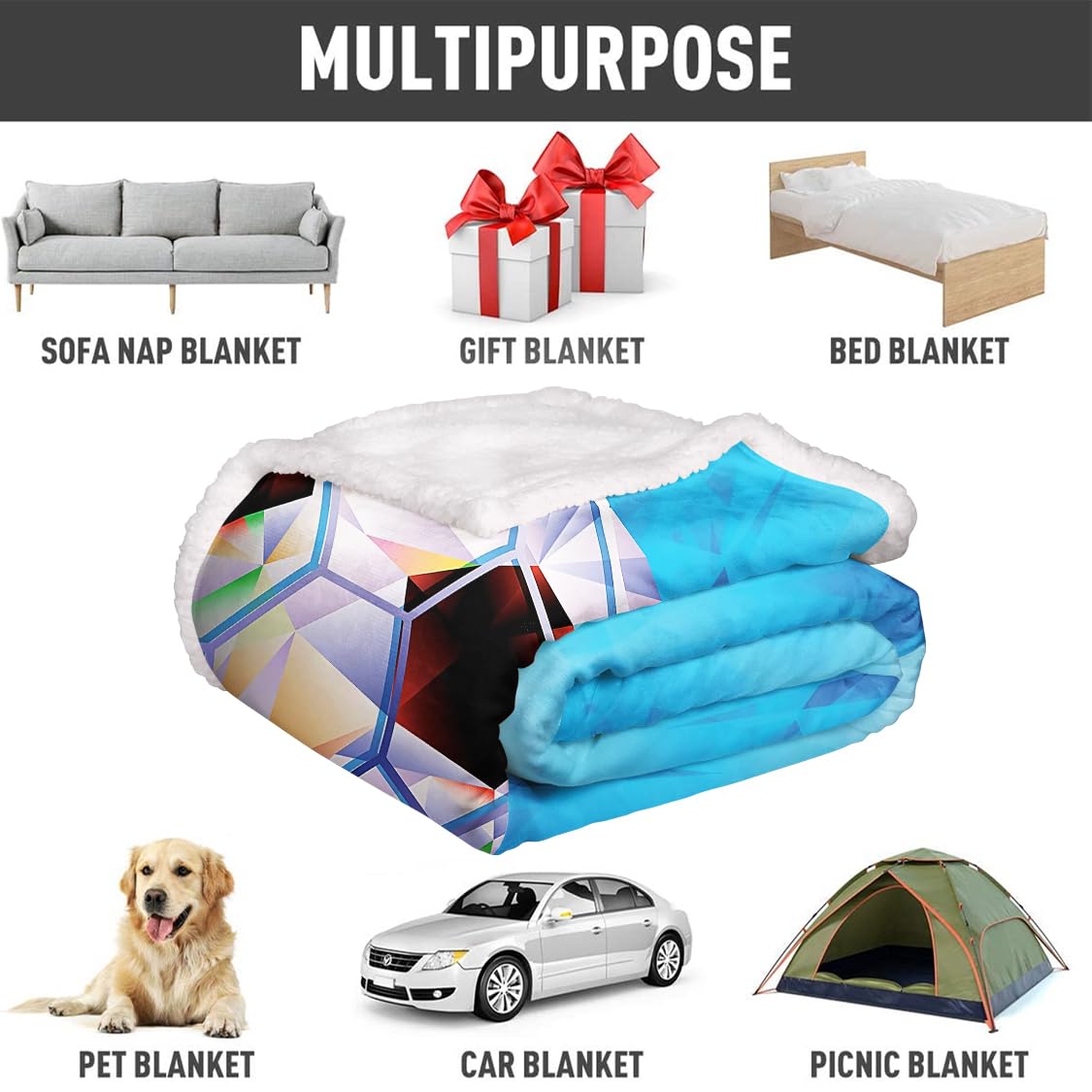 YISUEMEI Colorful Soccer Sherpa Blanket, Soft and Plush Cool 3D Printing Pattern Fleece Throw Blanket for Teenage Boys and Girls, 60x80 Inches