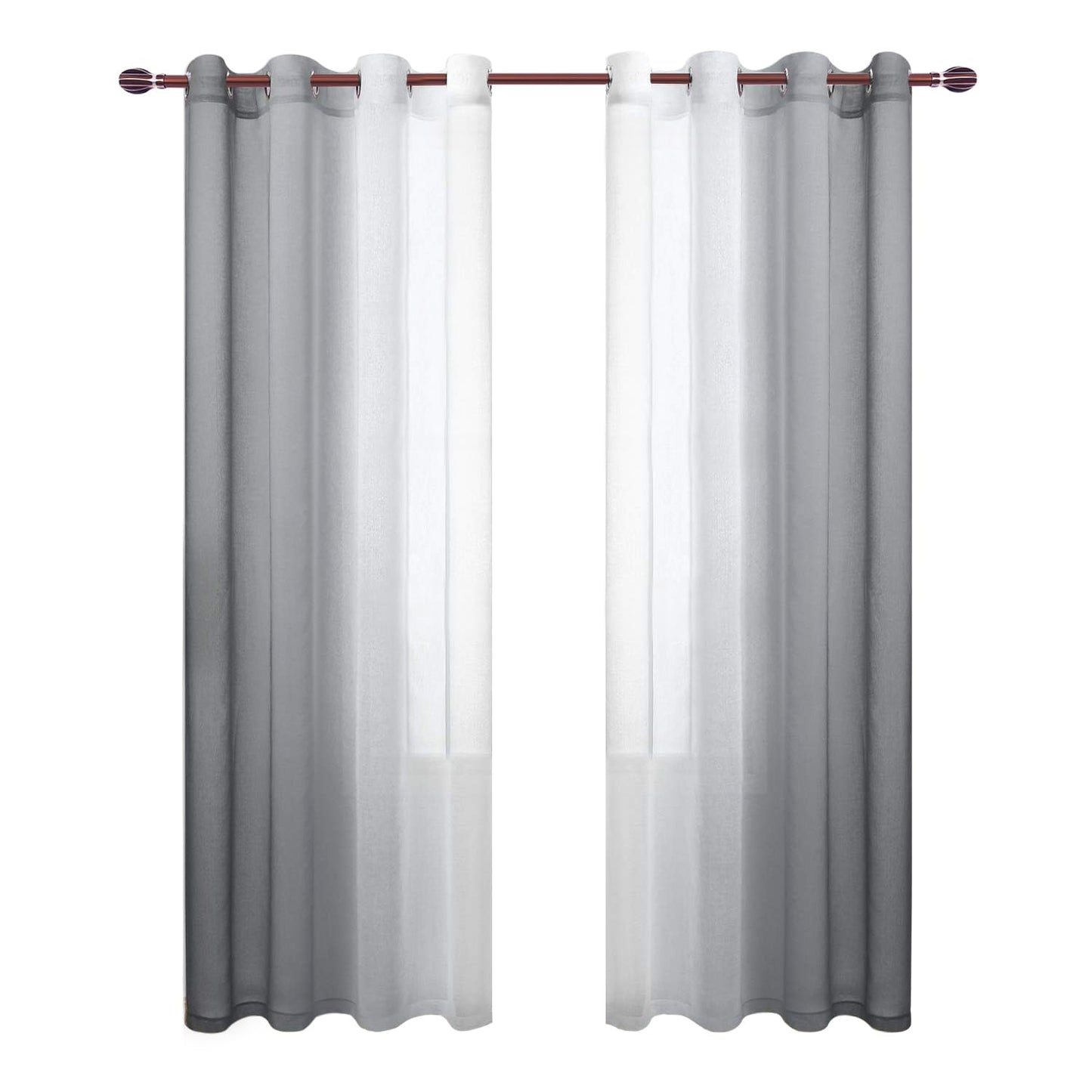 DWCN Grey Faux Linen Ombre Sheer Curtains - Semi Voile Gradient Grommet Top Curtains for Bedroom and Living Room, Set of 2 Window Curtain Panels, 52 x 84 Inches Long