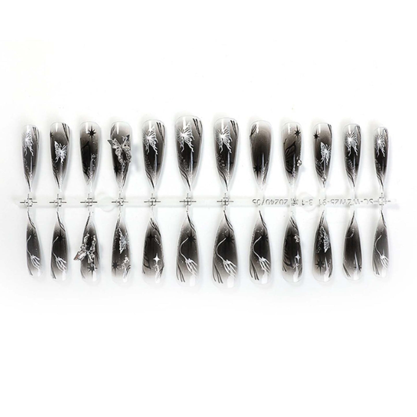 Gifiky Long Stiletto Press on Nails Gradient Fake Nails Full Cover Nails Tips Butterfly Crystal Gem Design False Nails for Women and Girls 24Pcs
