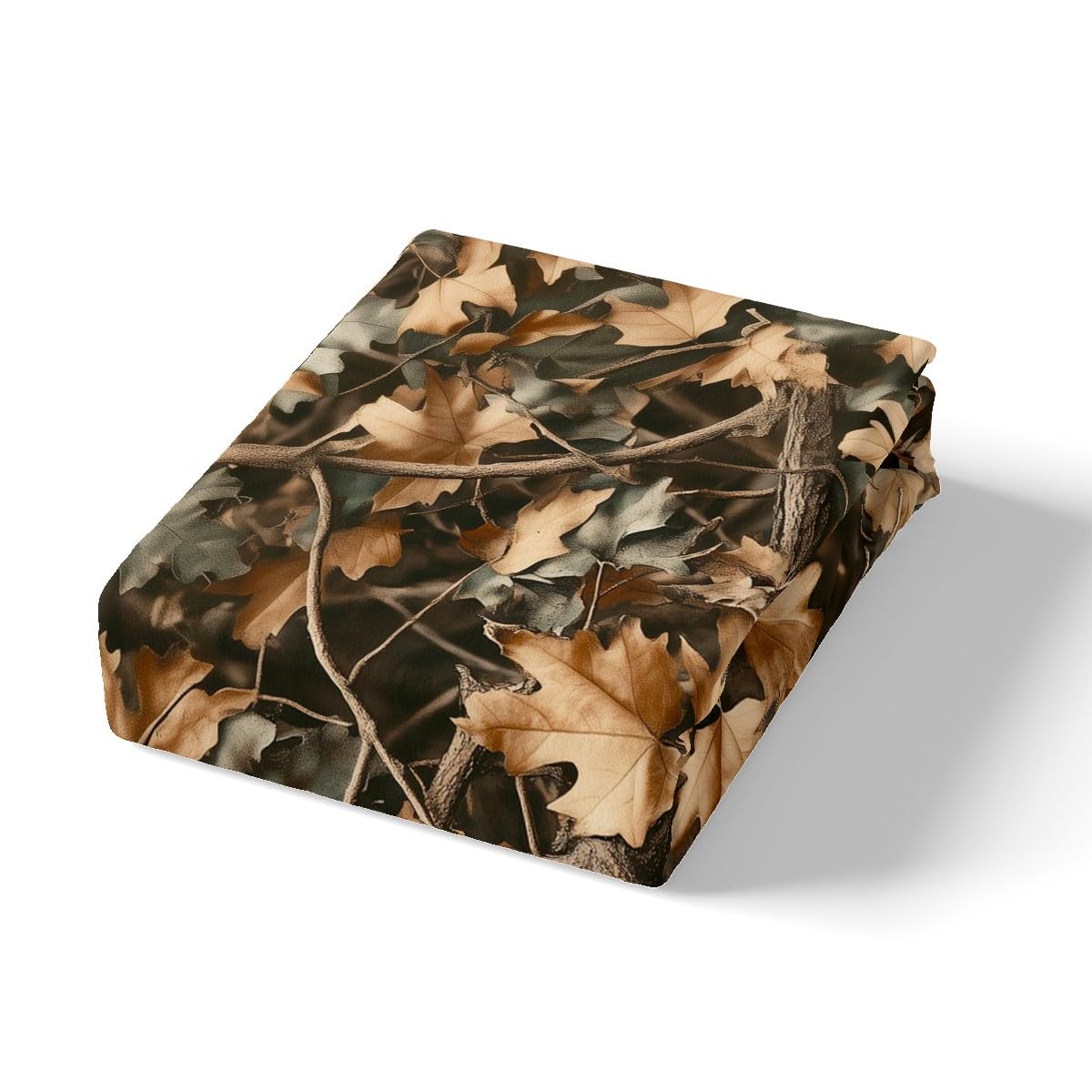 Camoflage Kids Fitted Sheet Twin Size,Jungle Woods Fall Leaves Rustic Nature Bedding Set,Boys Girls Room Decor,Hunter Cabin Adventure Camo Bed Cover,Brown Bed Sheet,1 Pillowcase(No Top Sheet)