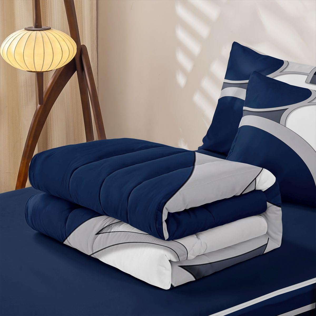 jejeloiu Abstract Geometric Comforter Set Full Modern Zipper Bedding Set for Kids Boys Girls Abstract Neutral Art Bed in a Bag Microfiber with 2 Pillow Cases
