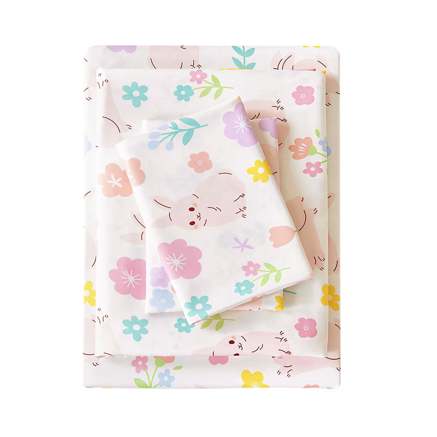 MCO Kids Full Size Bed Sheets, Soft Microfiber Full Size Sheets for Boy Girls, 4 Pieces Breathable Full Bed Sheet Rabbit
