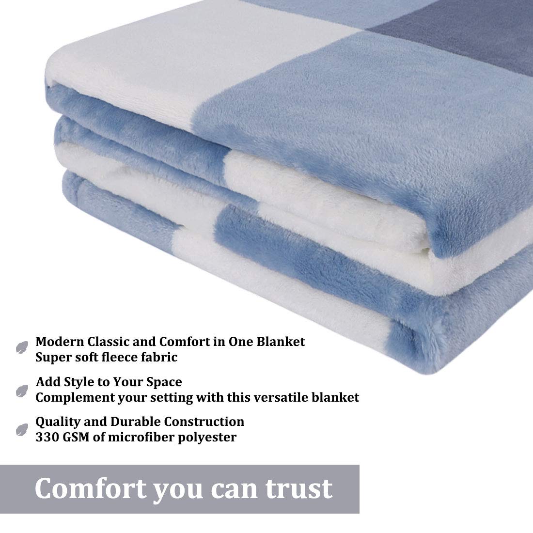 PiccoCasa Plaid Flannel Fleece Throw Blanket, Soft Buffalo Checkered Throw Blanket, Tartan Decorative Plush Blanket for Couch Sofa Bed, 50" x 60", Blue and White
