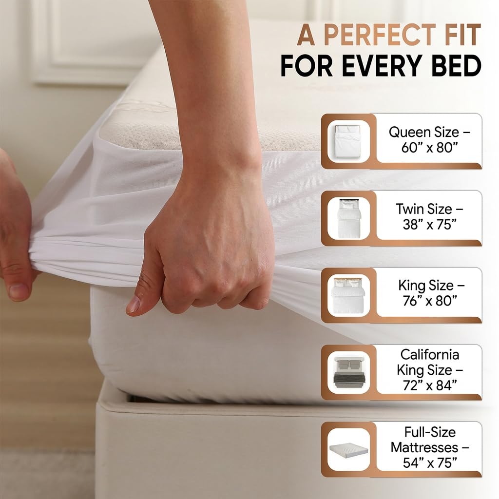 Waterproof Organic Mattress Protector Twin Size – Premium Soft Organic Cotton Surface Mattress Cover – Noiseless & Breathable 250 GSM Mattress Pad – Deep Pocket Fitted Design