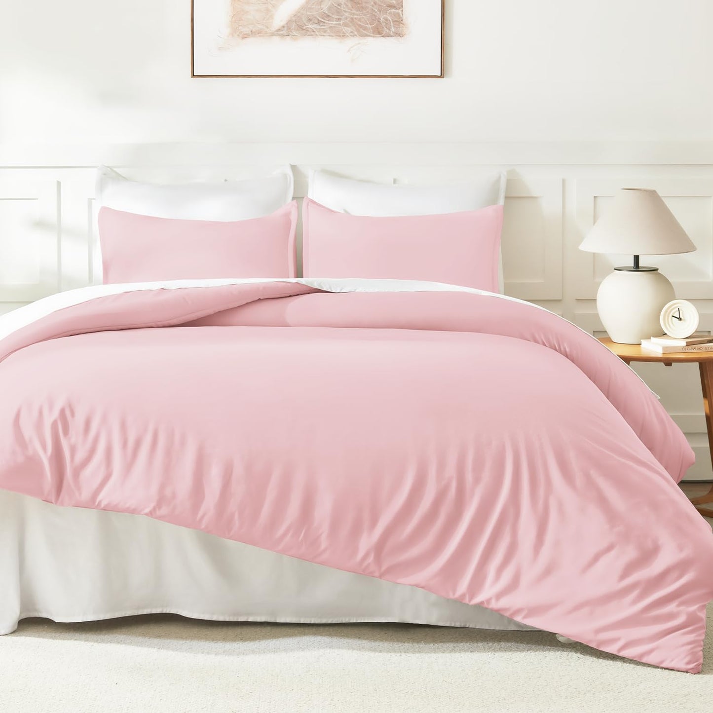 Litanika Pink Comforter Set King Size, 3 Pieces Aesthetic Soft Solid Bedding Comforter Set, All Season Bed Set (104x90In Comforter & 2 Pillowcases)
