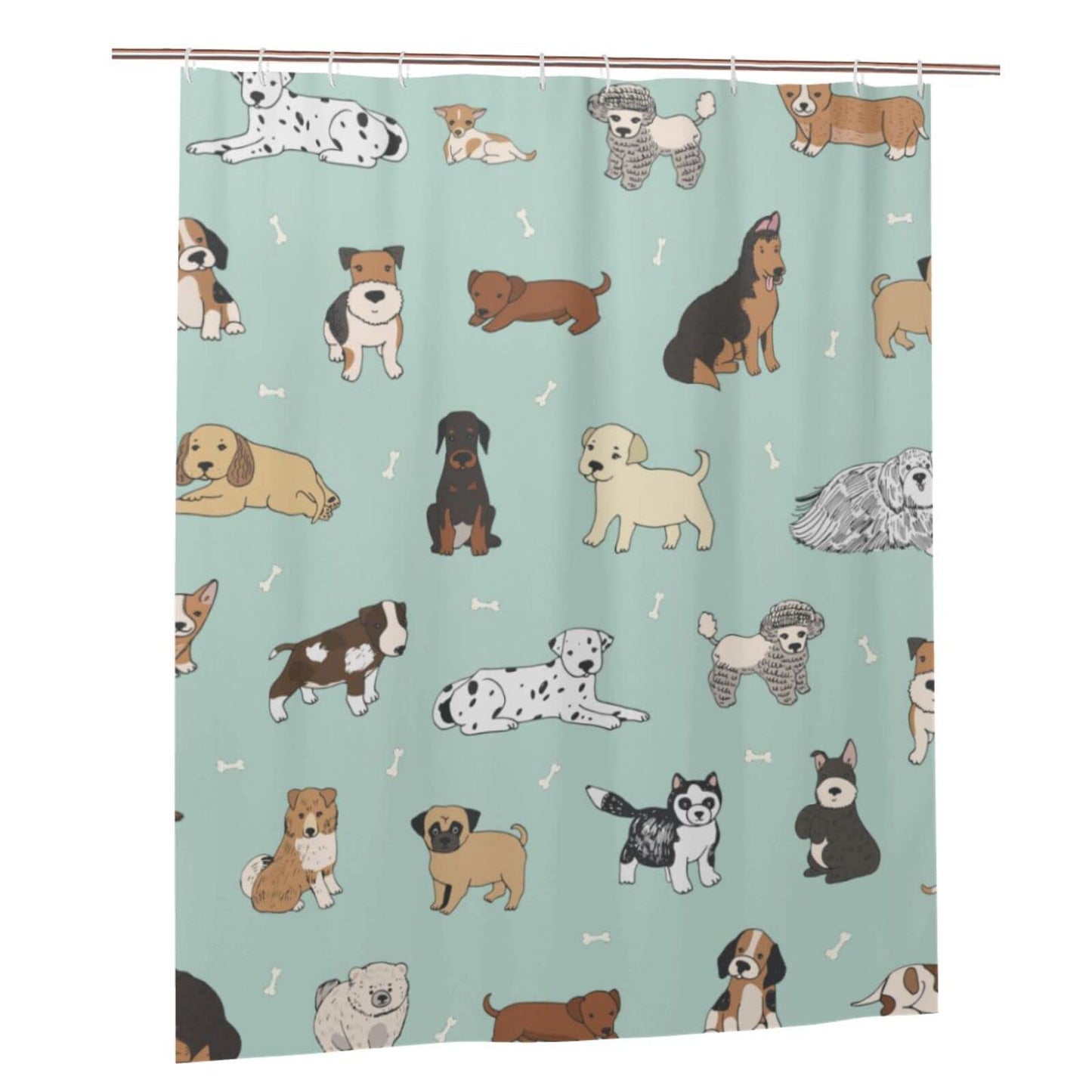 Fiokroo Puppy Dogs Cute Animals Shower Curtain 60x72in Waterproof Polyester Fabric Cartoon Pets Bath Curtain with 12 Hooks, Shower Curtains Sets for Home Bathroom Decor