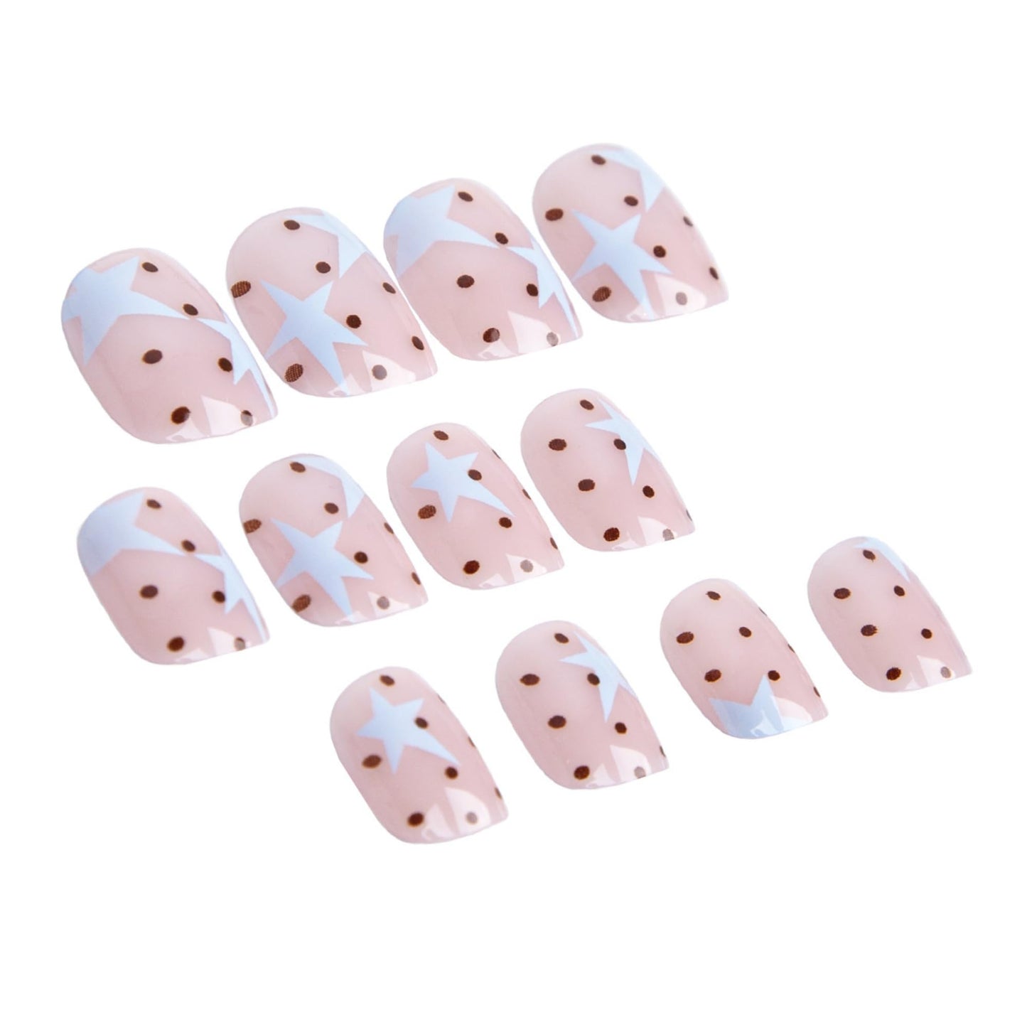octoswave Press on Nails Short Oval Glossy Fake Nails with Star and Polka Dot Designs for Women DIY Manicure 24 Pcs
