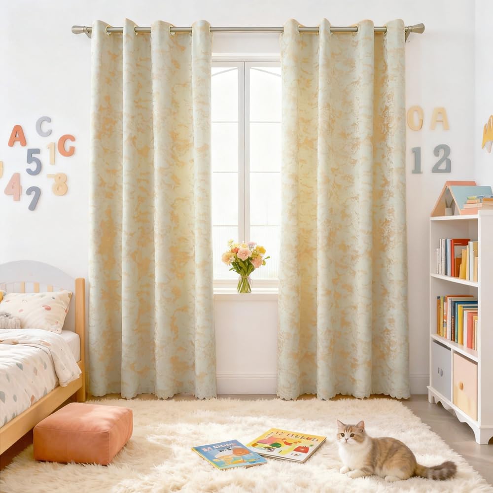 Amidoudou 1 Pair Nordic Style Luxury Velvet Curtains for Living Room Beige and Gold Bedroom Curtains (Beige,54x96 Inch)