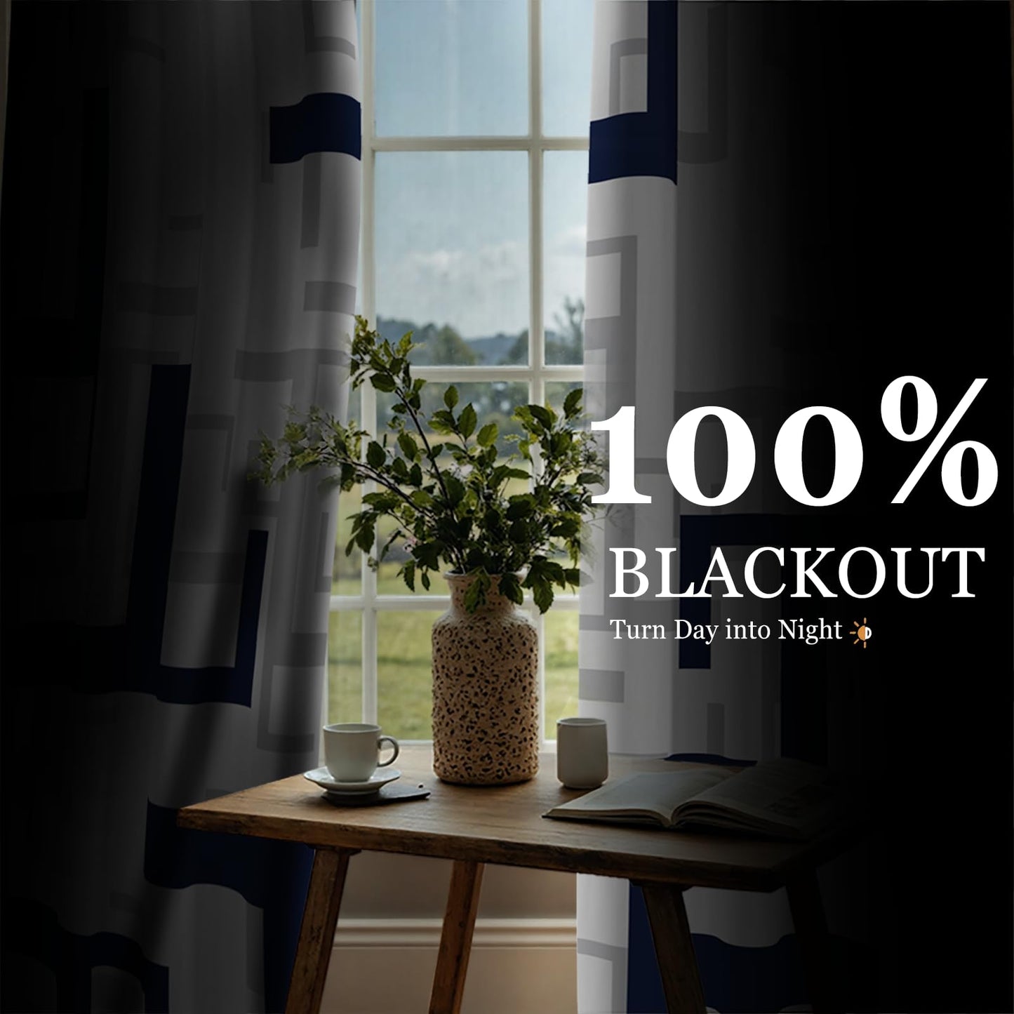 weesire Modern Blackout Curtains for Bedroom Living Room 2 Panels 100% Blackout Blue and White Pattern Curtains Abstract Curtains, 52x84 Inches