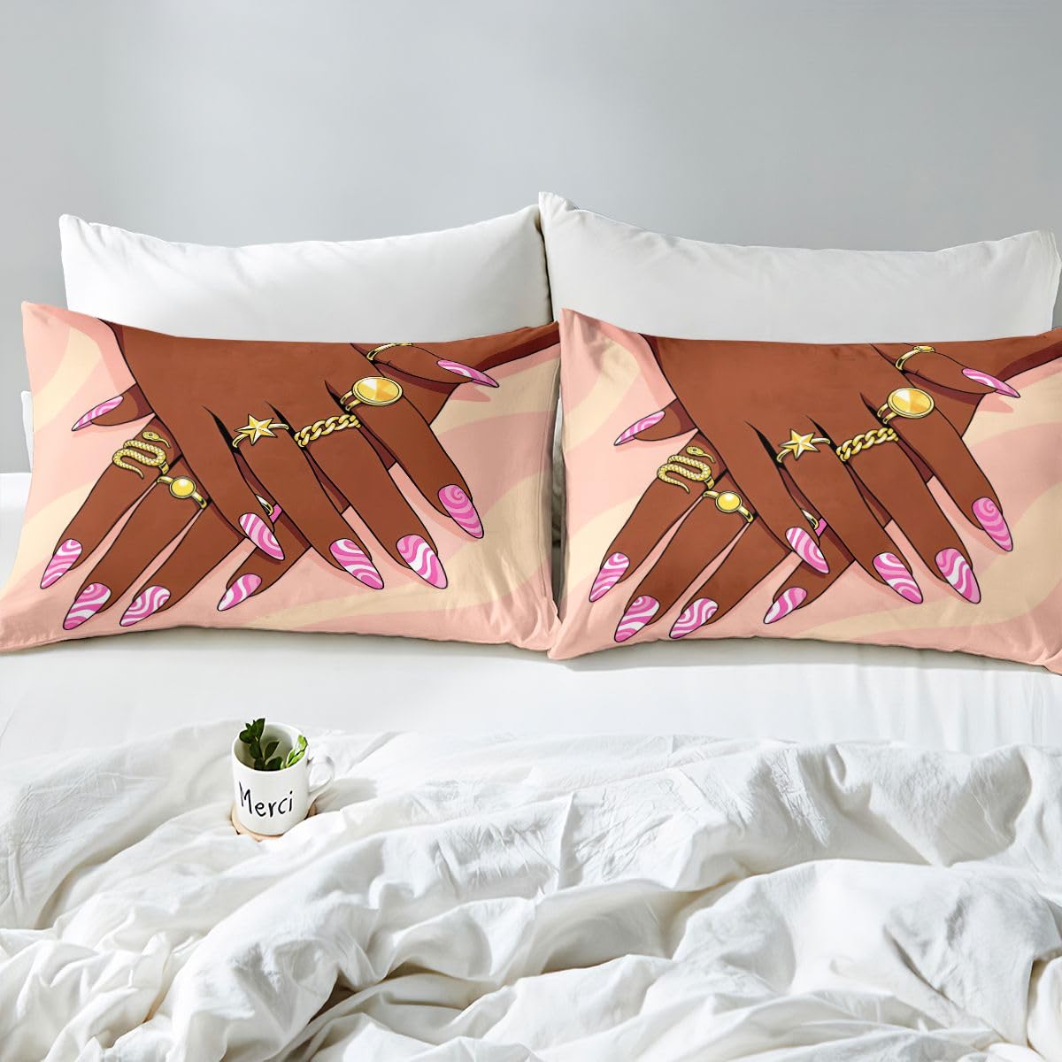 Erosebridal Romantic Makeup Themed Comforter Cover Full Size for Girls Fashion Girlish Bedding Set Black Girls Duvet Cover for Kids Teens Adult Women Bedroom Afro Vogue Princess Magical Bed Set