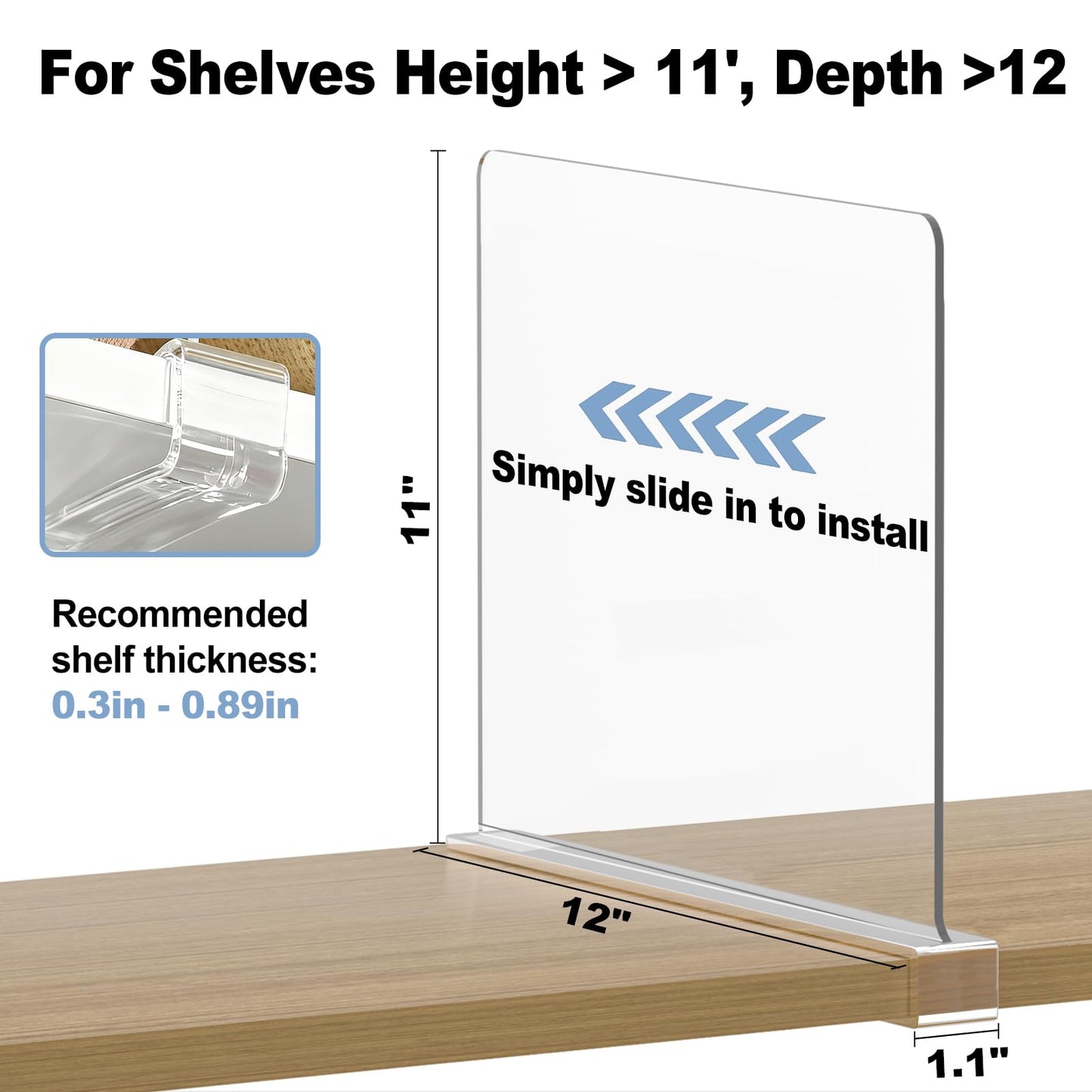 Saccik Purse Organizer for Closet Shelf Dividers: 11-inch Tall (Higher Version) Adjustable Clear Acrylic Bag Storage Organizer for Handbags, Sweaters, Towels, Jeans and Shoes on Wood Shelves 4-Pack