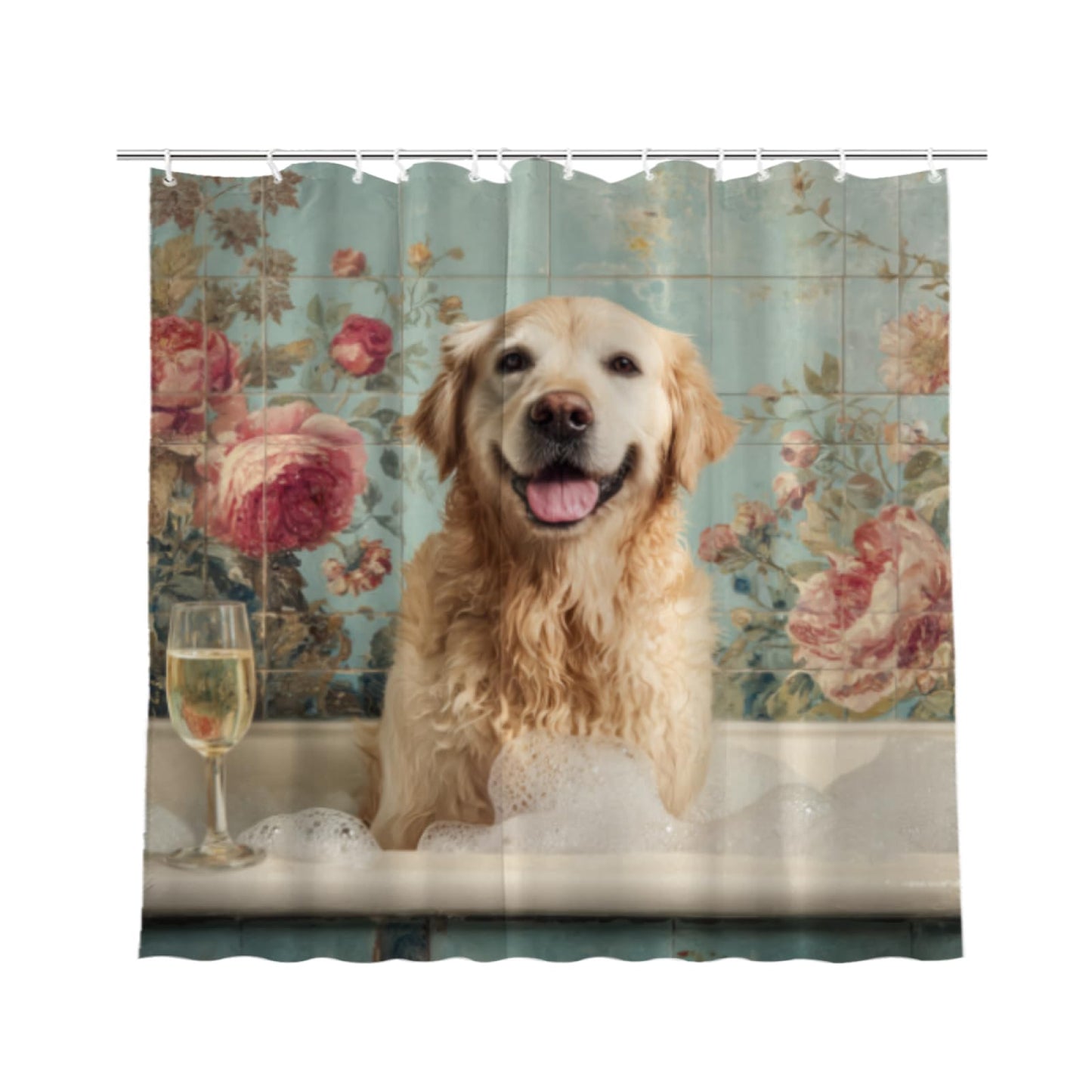 Wordatu Golden Retriever Shower Curtain 72x72 Inch Fabric 12 Hooks Bath Soap Shower Curtain Fun Ocean Teal Green Bathtub Waterproof Polyester