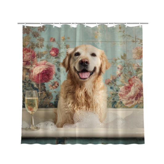 Wordatu Golden Retriever Shower Curtain 72x72 Inch Fabric 12 Hooks Bath Soap Shower Curtain Fun Ocean Teal Green Bathtub Waterproof Polyester