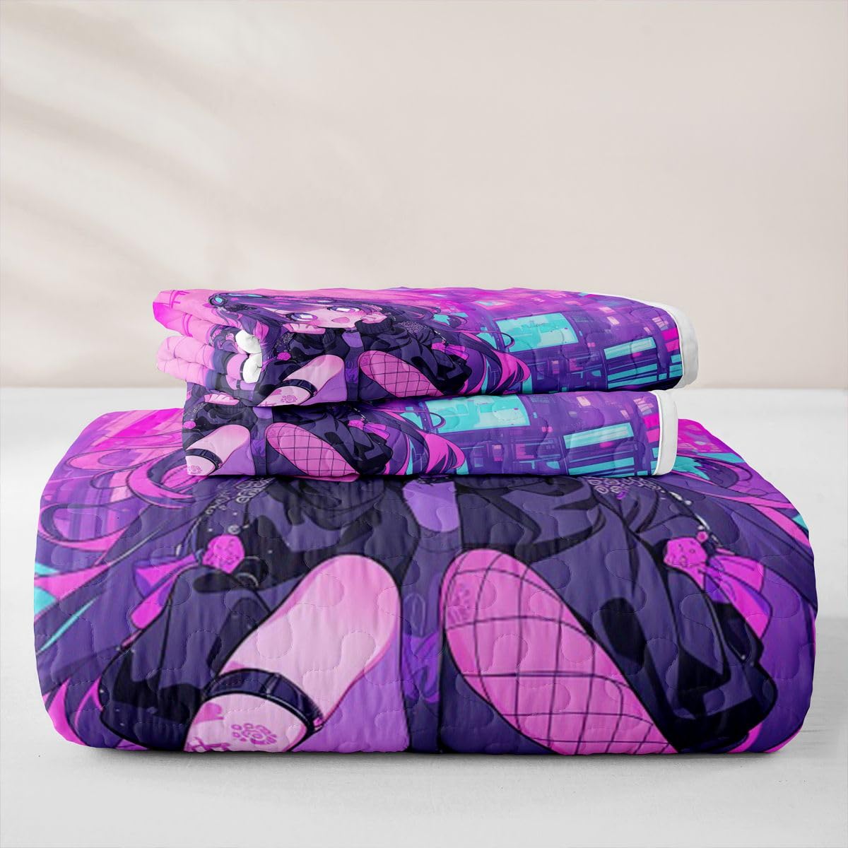 Erosebridal Fashion Girls Quilts Full Size - Japanese Girl Bedspread Coverlet Set, Girly 3D Gaming Quilt Coverlets 3 Pieces