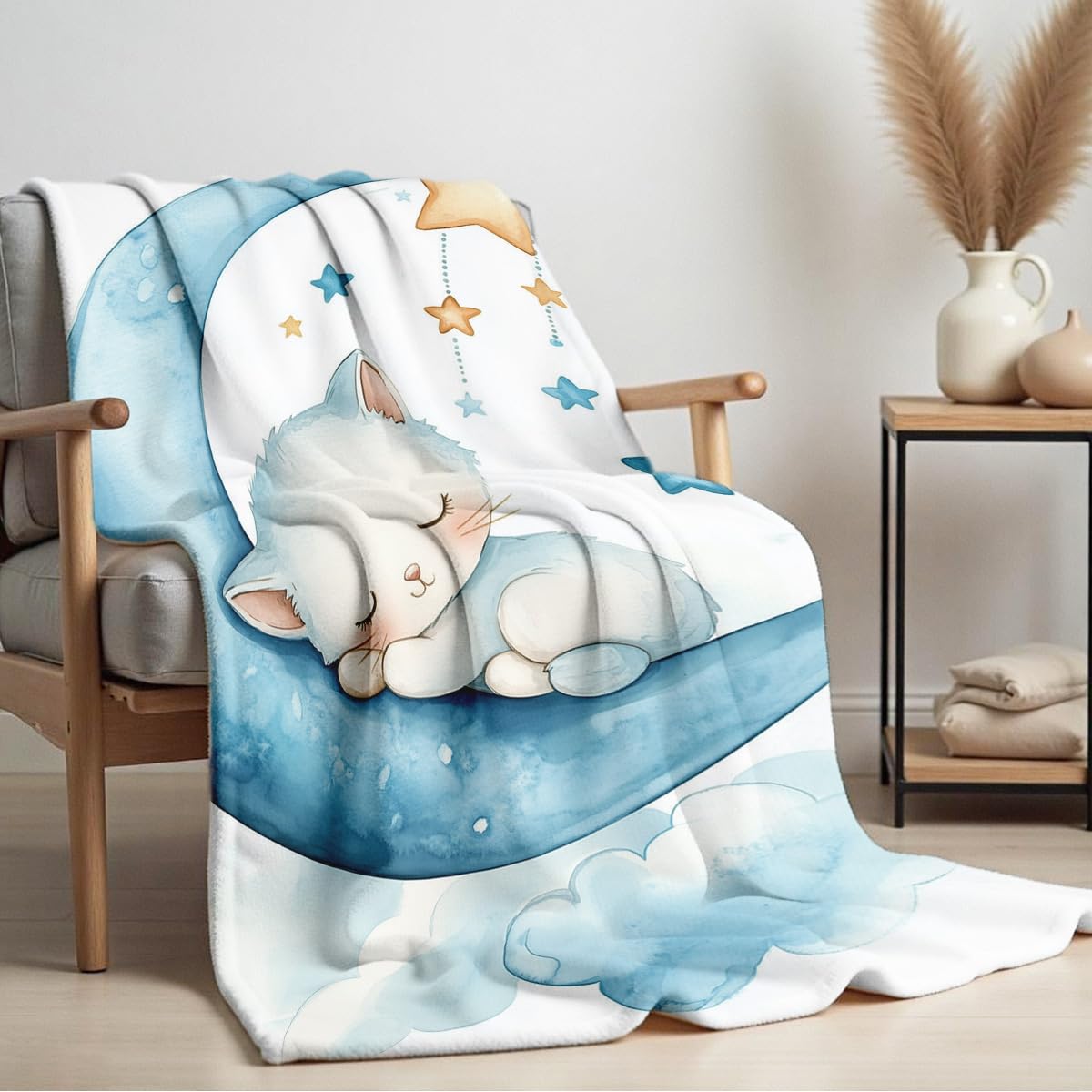 HUNXIAOJ Cat Print Throw Blanket Soft Bed Couch Throw Kitten Flannel Blanket Cozy Bedding Gifts for Cat Lovers (49"x59")