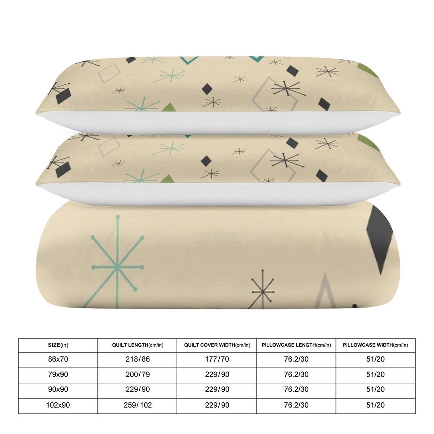 Focusbrite Modern Mid Century Duvet Cover, Vintage Geometry Bedding Sets Soft Comforter Cover，Aesthetic Abstract Art Bedding 3 Piece (1 Duvet Cover 86"x70" + 2 Pillow Sham 20"x30")