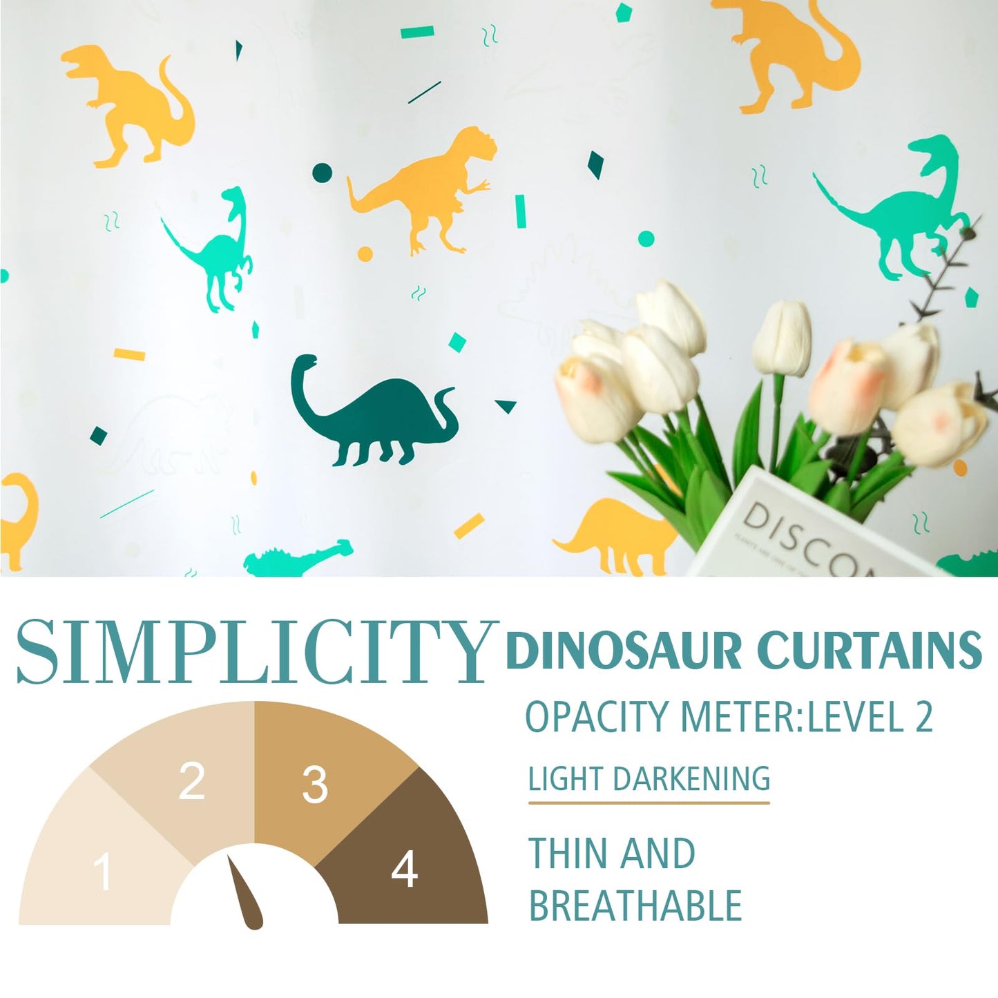 Dinosaur Curtains for Boys Bedroom Glow in the Dark Cartoon Rod Pocket Kids Boys Girls Simple Childish Cute Dino Wildlife Animals Pattern Window Drapes Nursery Bedroom Playroom Living room 2 Panels