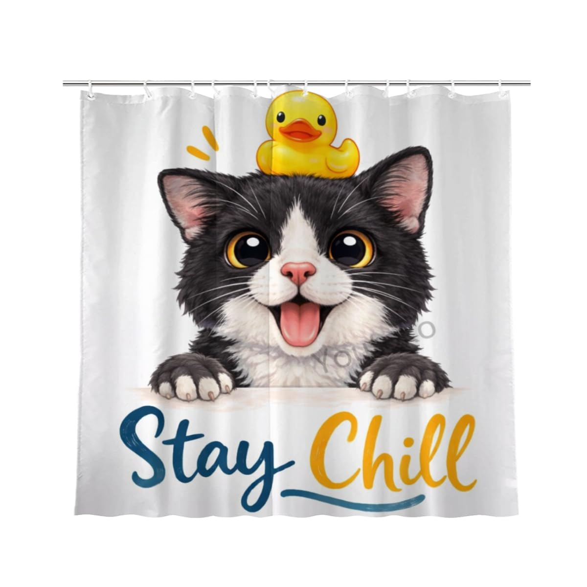 Youtoko Shower Curtain Stay Chill Tuxedo Cat Bathroom Decor 72x72 Inch with 12 Hooks Cute Farm Animal Rubber Duck Quote Waterproof Washable Polyester
