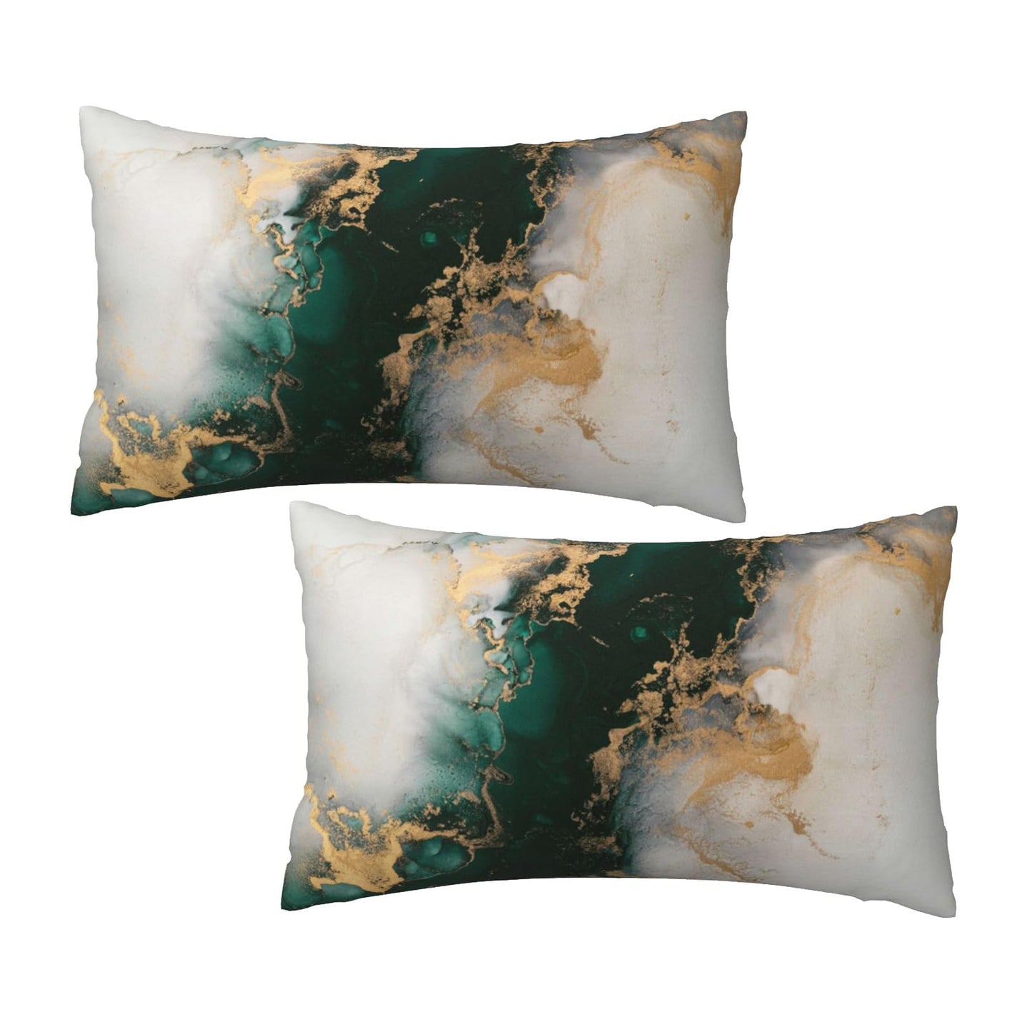 Tebjh Emerald Green and Gold Marble Pillow Covers 12x20 Set of 2, Green and Gold Throw Pillow Covers Outdoor Decorative Lumbar Pillow Case for Couch Bed Sofa Cushion Home Decor