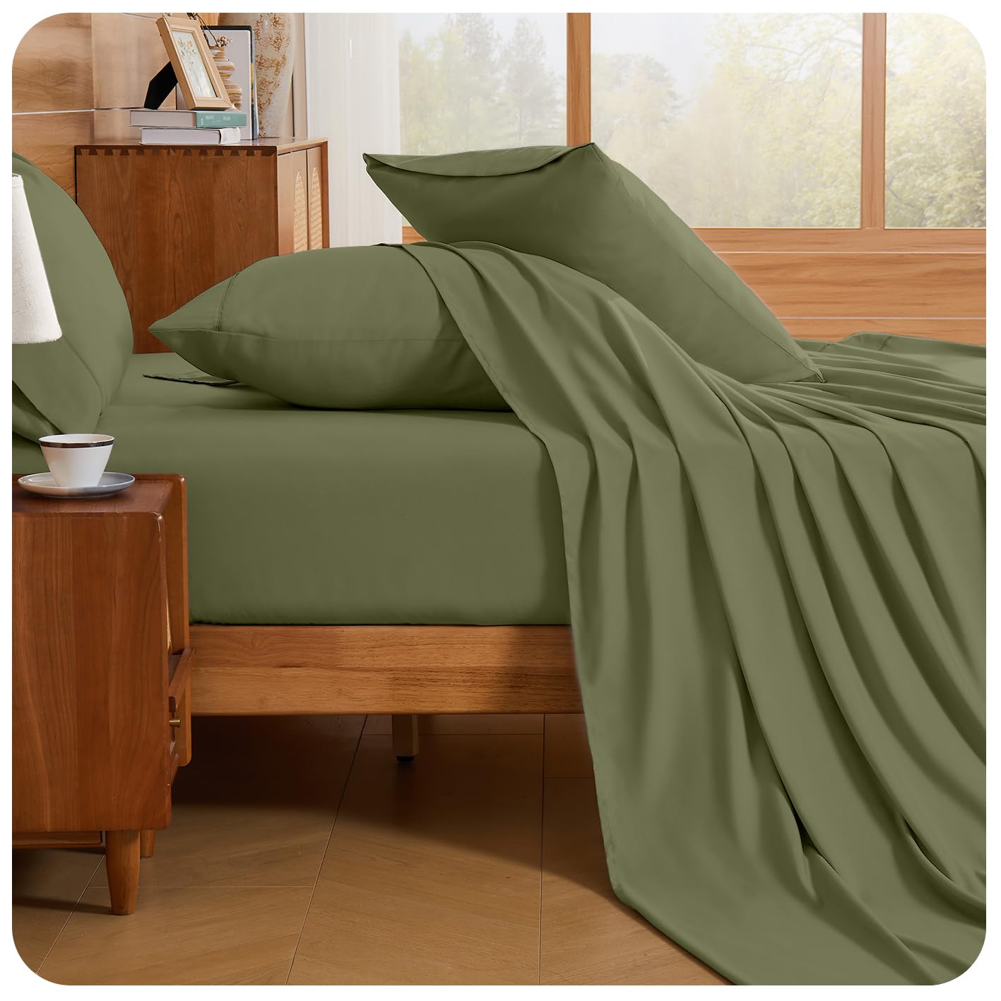 Loyalberry Queen Sheet Set- 6 Piece Breathable & Cooling Sheets | Ultra-Soft Hotel Luxury Bed Sheets | 18" Deep Pocket | Wrinkle, Fade, Stain Resistant (Olive Green, Queen)