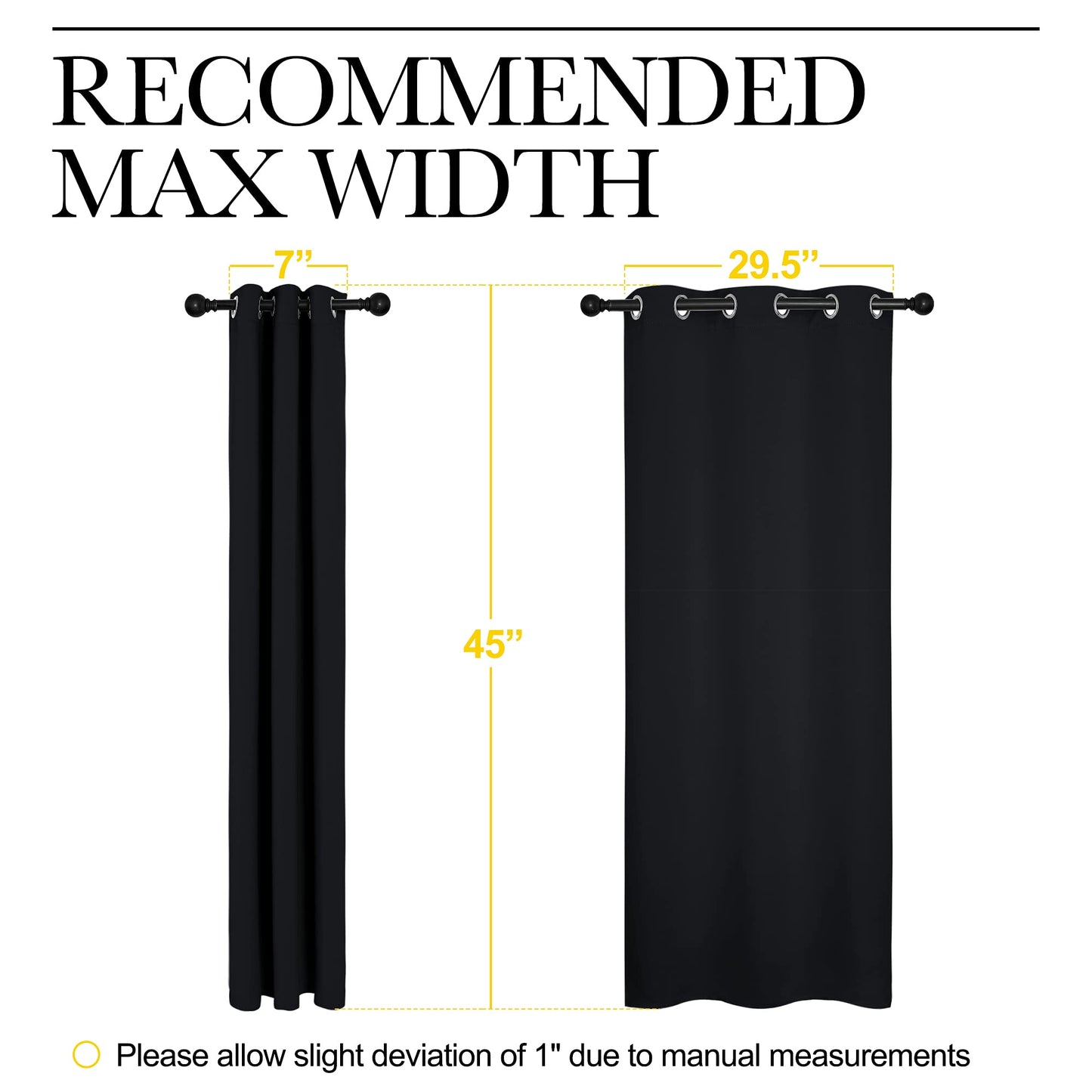 NICETOWN Halloween Bathroom Blackout Curtains and Drapes, Black Solid Thermal Insulated Grommet Blackout Drapery Panels for Window (2 Panels, 34 inches Wide by 45 inches Long, Black)