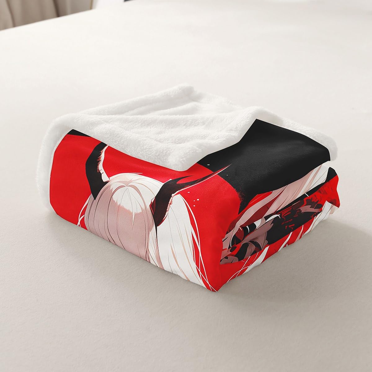 Erosebridal Twin Size Japanese Anime Throw Blanket for Kids, Anime Girl Decor Kawaii Japanese Fleece Sherpa Blanket Cartoon Japan Animation Bed Set for Boys Teen Adult Women Bedroom,Red Black