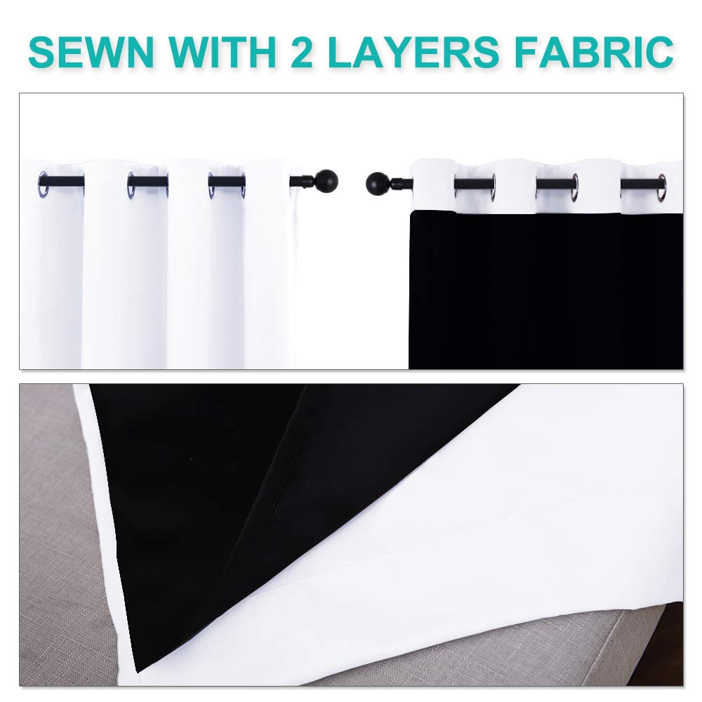 NICETOWN 100% Blackout Window Curtain Panel, Cold and Full Light Blocking Drape with Black Liner for Nursery, 84 inches Drop Thermal Insulated Draperies (White, 1 Piece, 52 inches Wide Each Panel)