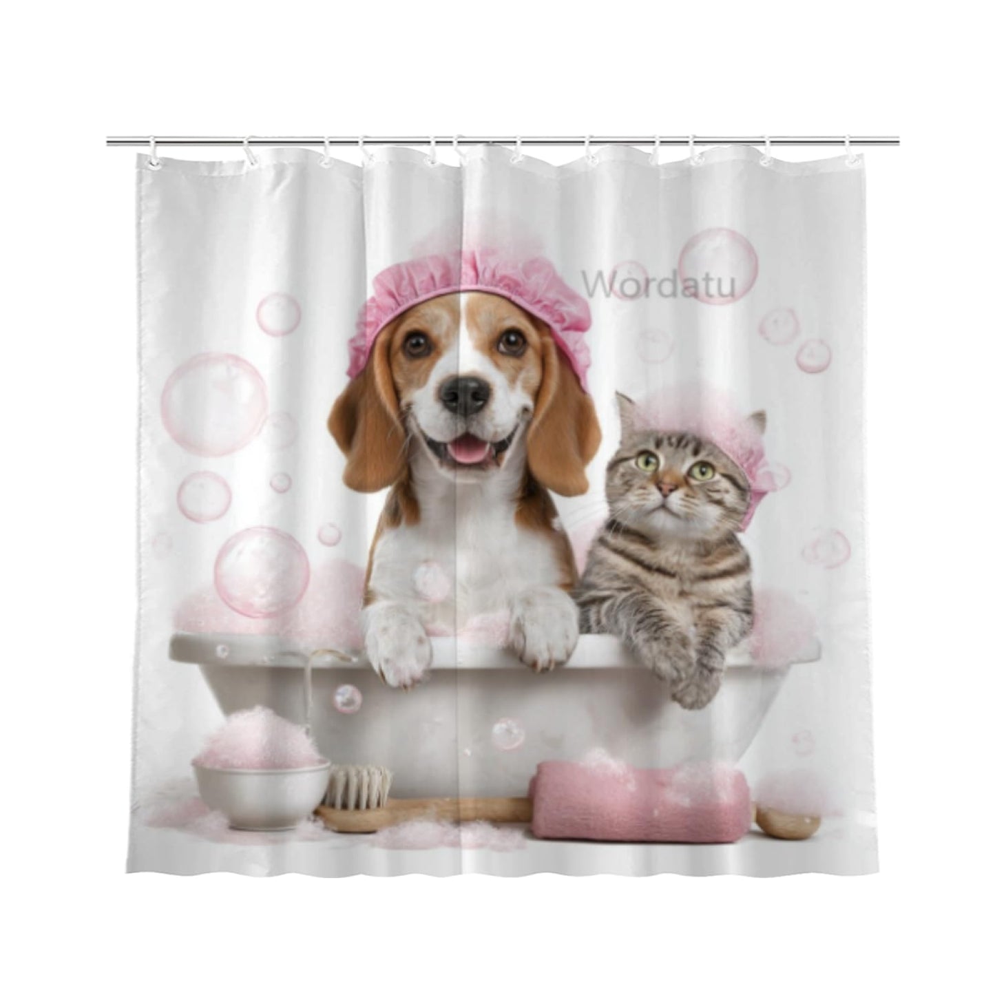 Wordatu Funny Beagle Shower Curtain Decor Fabric Bathroom Curtains, Kids Children Cartoon Waterproof 72x72 inch with 12 Hooks