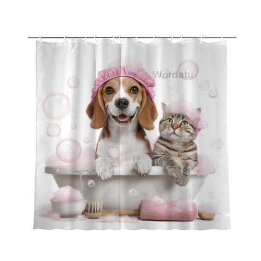 Wordatu Funny Beagle Shower Curtain Decor Fabric Bathroom Curtains, Kids Children Cartoon Waterproof 72x72 inch with 12 Hooks