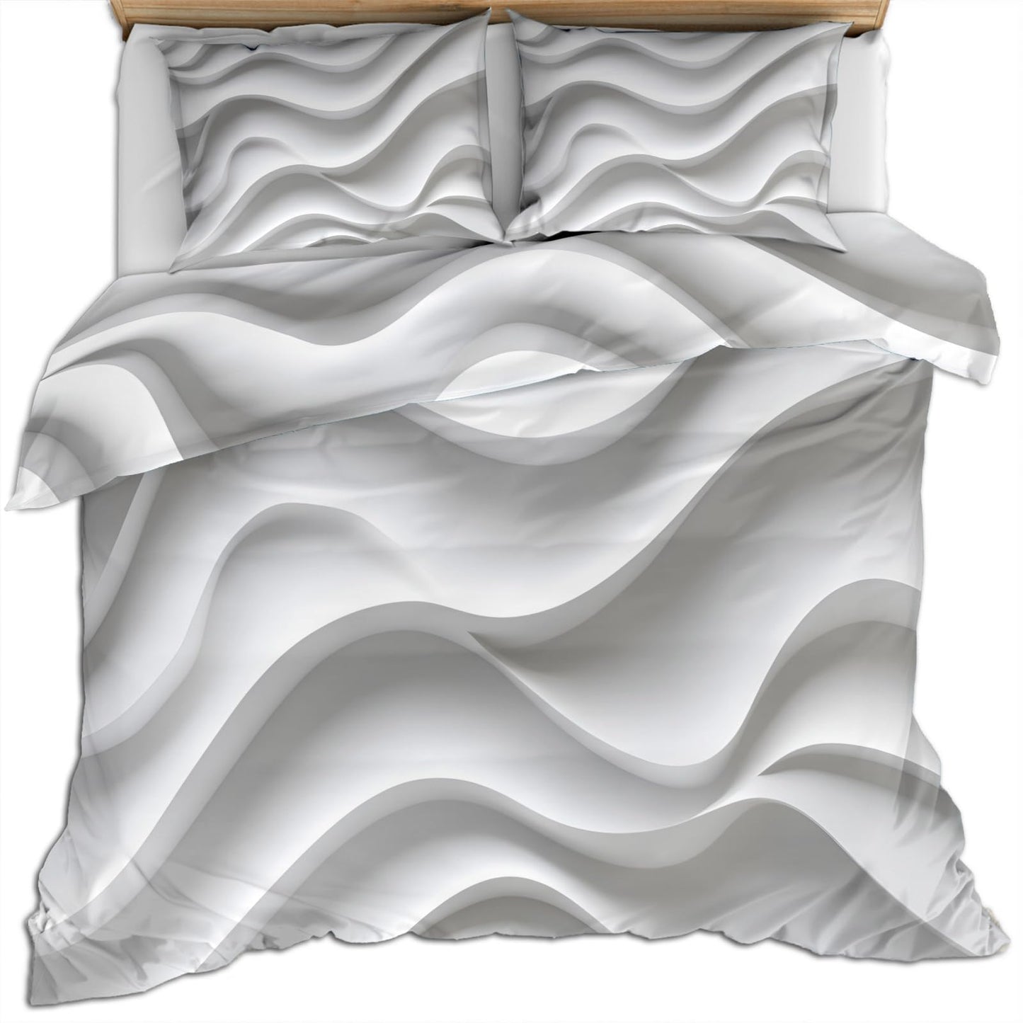 PAISUOQ 3D Stripes Duvet Cover Queen, White Waves Bedding Sets, Modern & Simple Comforter Cover with 2 Pillowcases, 3 Pieces with Zipper & Ties, Dorm Decor & Gifts