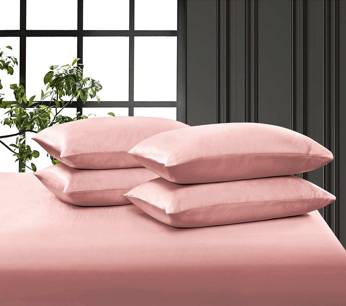 Pothuiny Satin Sheets King - Luxury Silky Satin Bed Sheets, Extra Soft Sheet Set (6 Pieces, Champagne) - 1 Fitted + 1 Flat + 4 Pillow Cases
