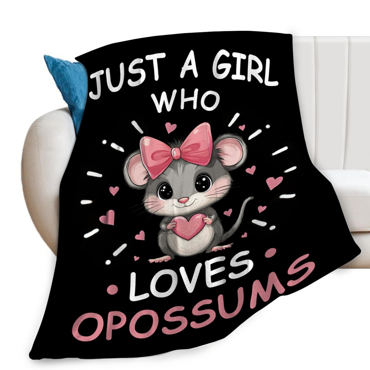 Lovira Just A Girl Who Loves Opossums Throw Blanket Possums Print Throw Blankets Gifts for Couch Sofa Bed Stuff Decor Soft Cozy Fleece Plush Warm Flannel Bedding for Lover 40"x50"