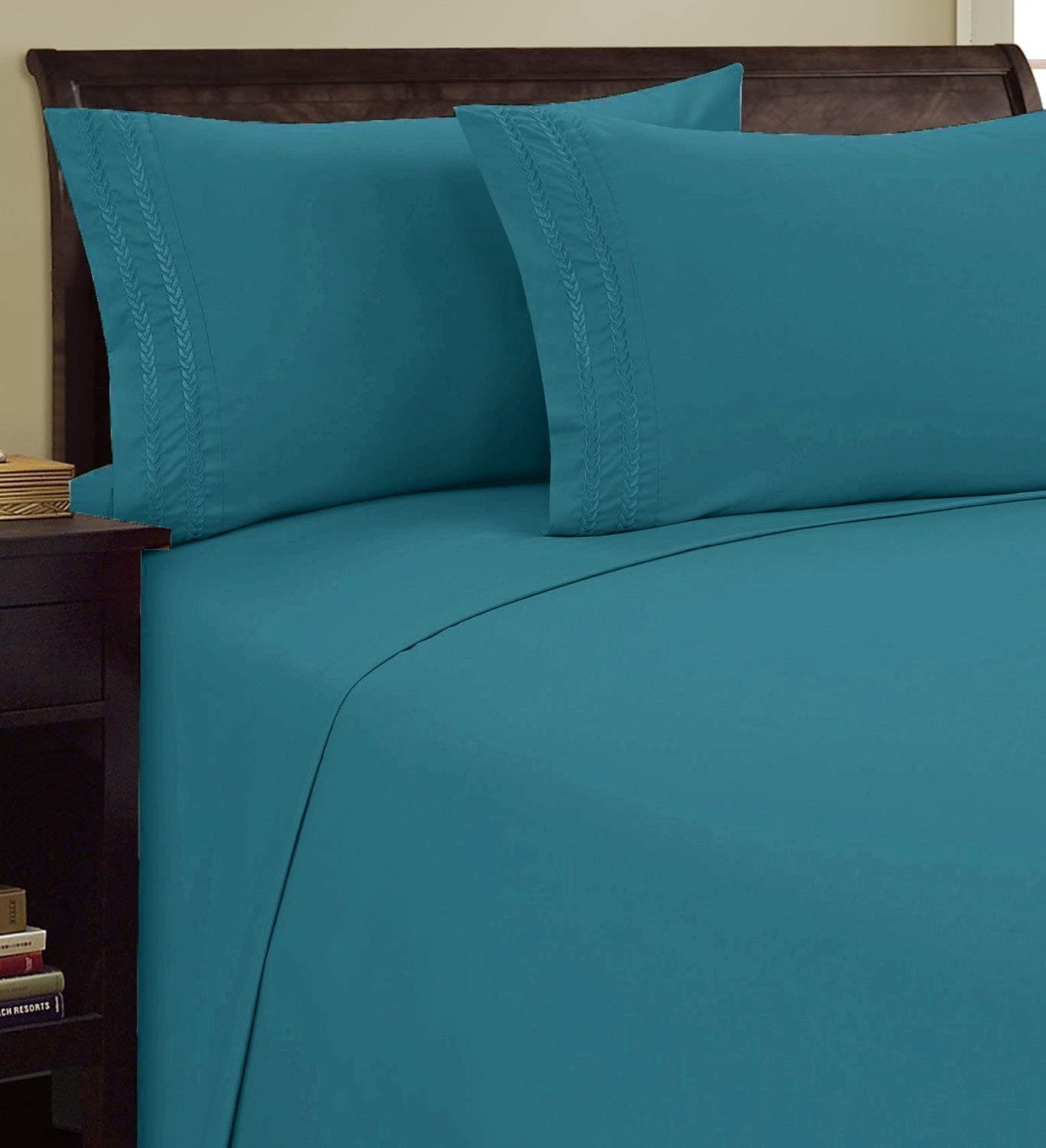 Elegant Comfort 1500 Premier Chain Design Hotel Quality Luxurious Silky Soft Wrinkle & Fade Resistant 4 pc Sheet Set, Deep Pocket Up to 16" - Queen Turqouise