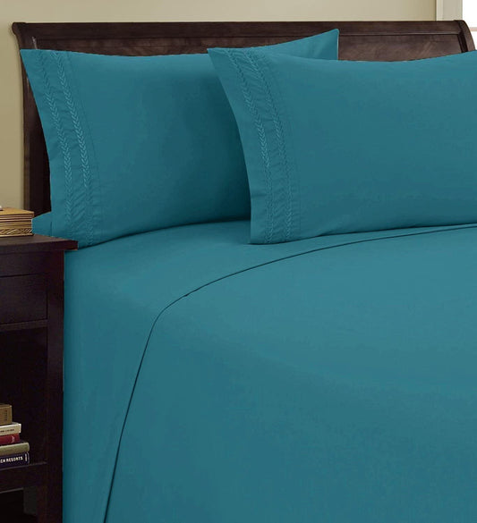 Elegant Comfort 1500 Premier Chain Design Hotel Quality Luxurious Silky Soft Wrinkle & Fade Resistant 4 pc Sheet Set, Deep Pocket Up to 16" - Queen Turqouise