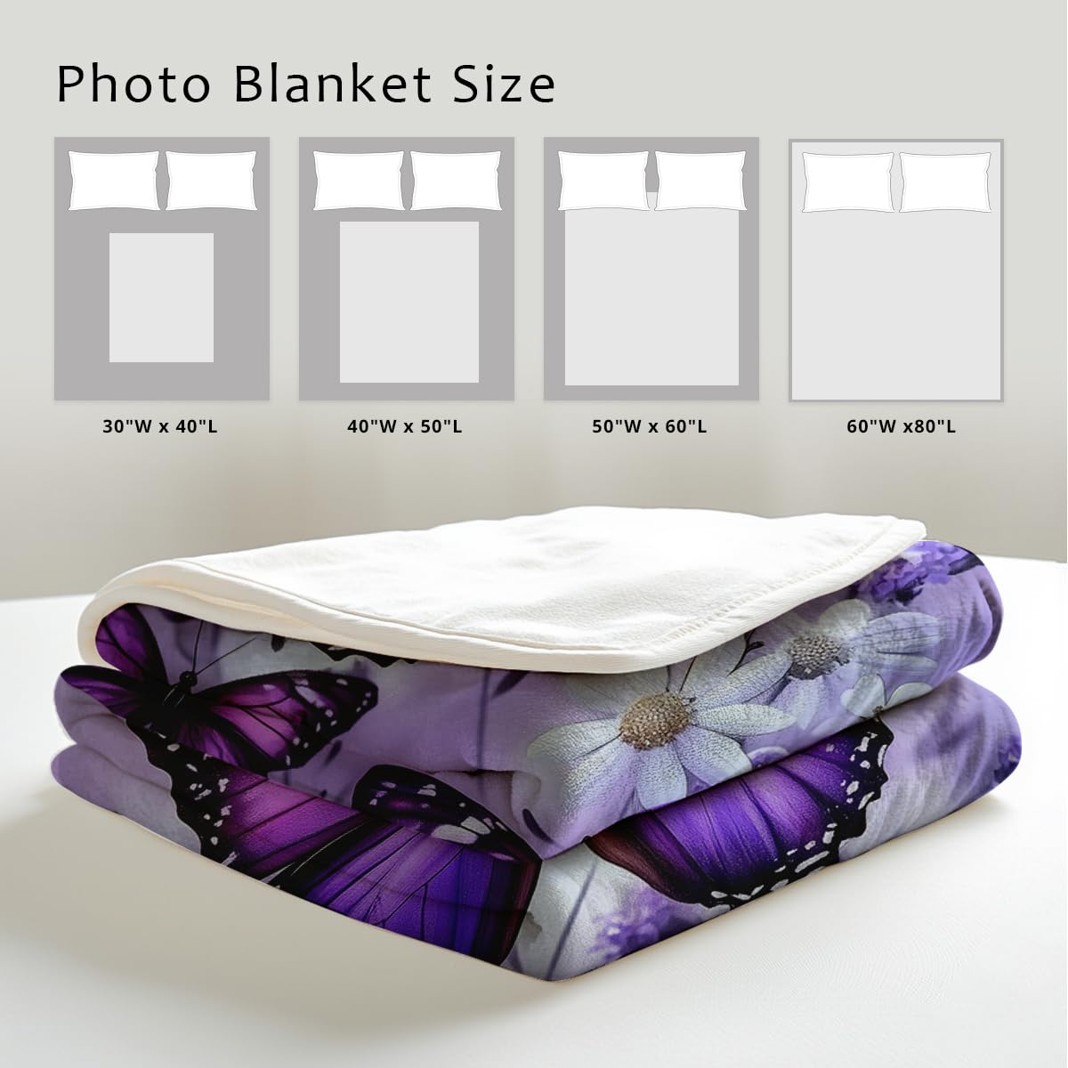 HUNXIAOJ Printed Bed Blanket Purple Butterfly Throws Soft Flannel Blanket Butterfly Gifts for Adults Kids Couch Butterflies Decor for Sofa Bed Office (49"x59")