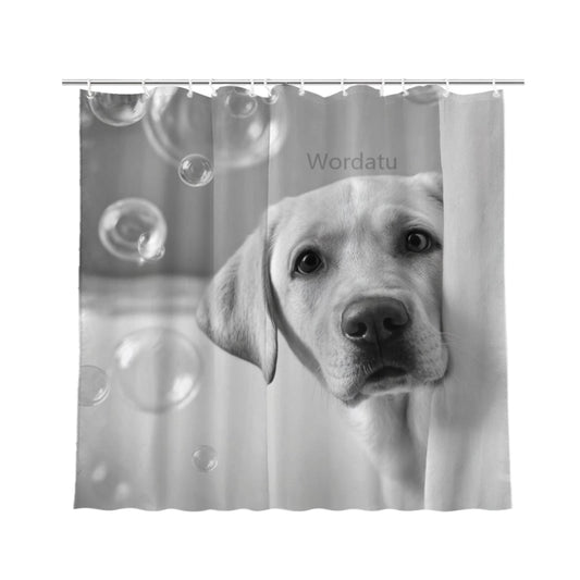 Wordatu Funny Labrador Retriever Bathroom Shower Curtain 72x72 Inch Animal Pets Puppy Kids Cute Black White Interesting Polyester 12 Hooks Waterproof Decor