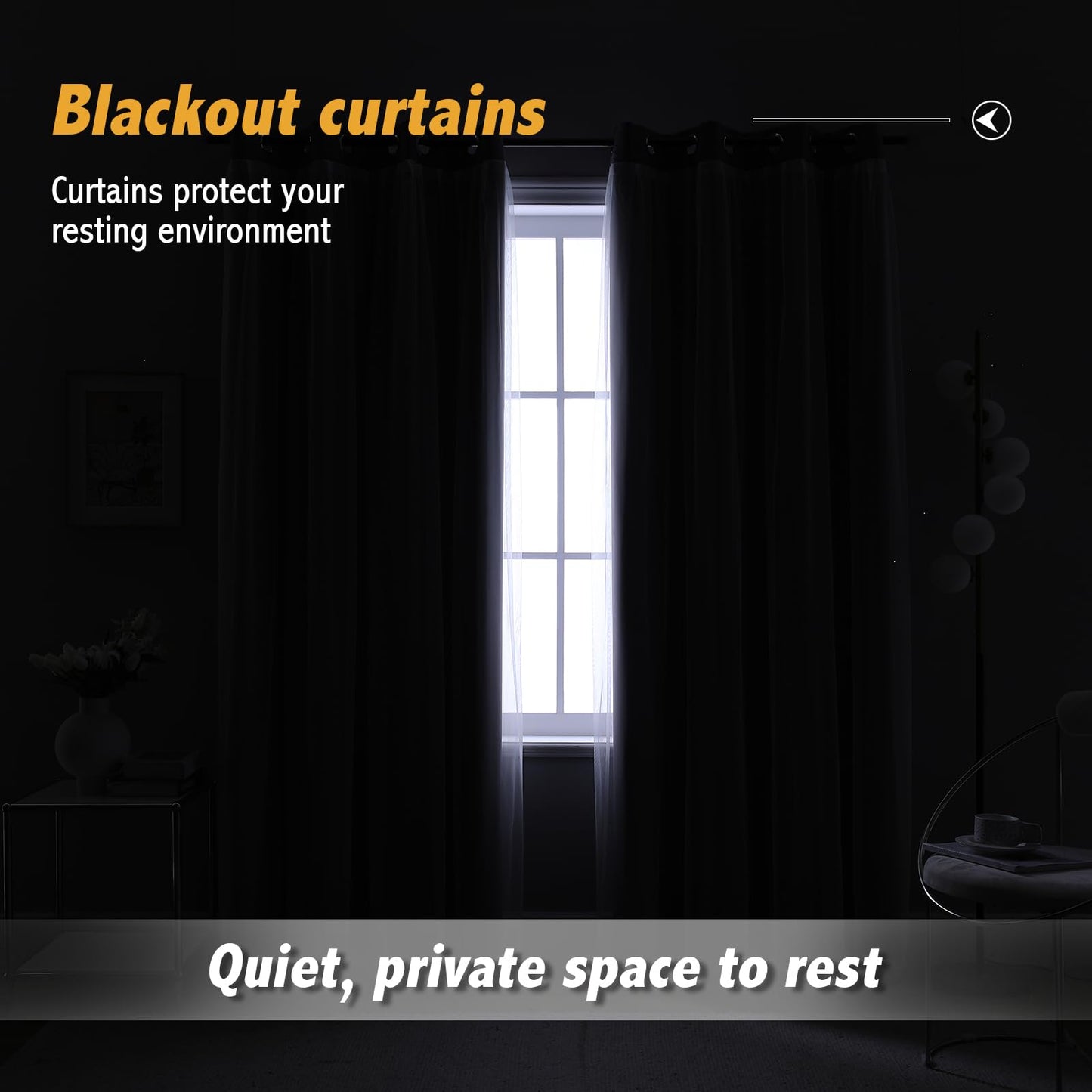 Anytime Home Curtains Blackout and Sheer Layered Solid Window Curtain Panel Pair with Grommet Top, 52Wx63L,Grey