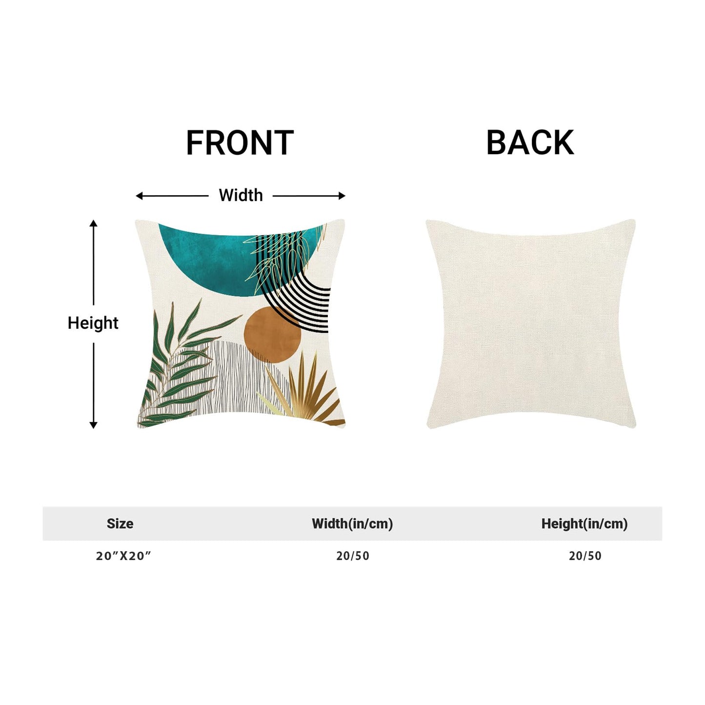 Boho Pillow Covers 20x20 Inch 2 Pcs,Aqua Teal Green Gold Tropical Leaf Summer Outdoor Decorative Throw Pillows,Mid Century Abstract Farmhouse Decor Pillowcase Linen Cushion Cover for Couch Sofa