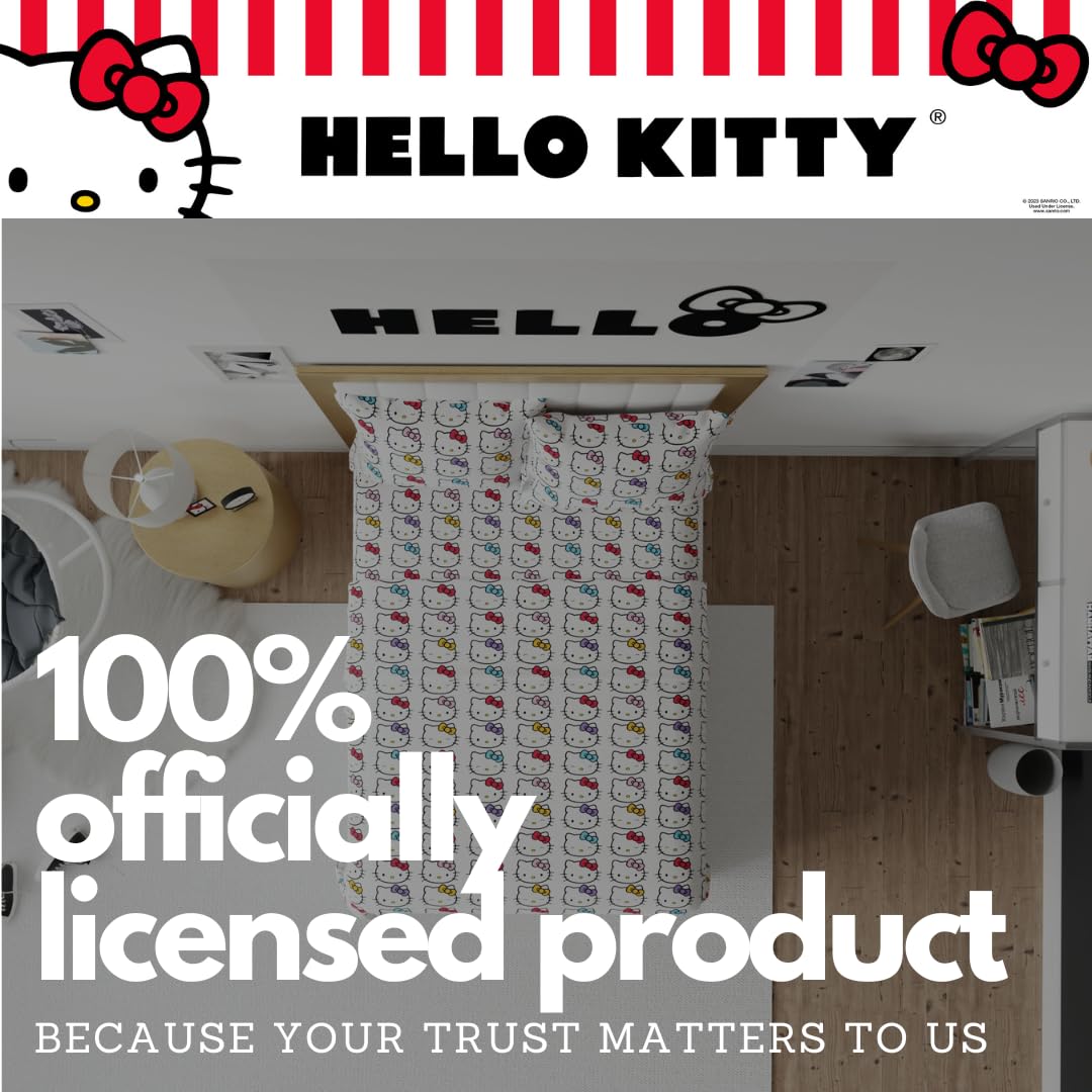 Hello Kitty Bows Bedding Super Soft Cozy Microfiber 4 Piece Full Sheet Set, (Officially Licensed Product) By Franco