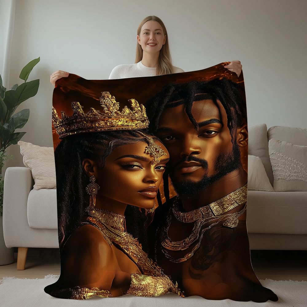 HUNXIAOJ African American Blanket Black Couple Decor African American Gifts for Women Black King Gifts Warm Soft Flannel for Bed Sofa Couch (49in x 59in)