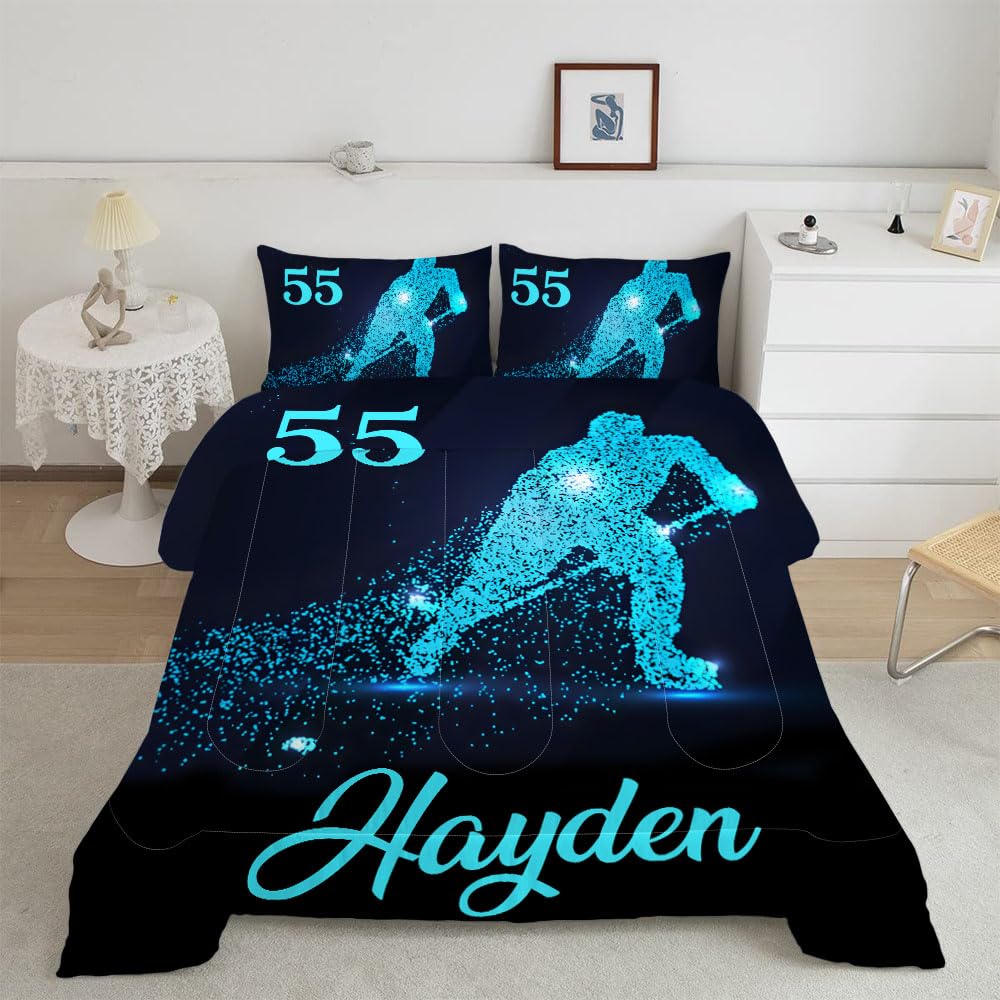 WAZARO Custom Amazing Ice Hockey Comforter Set, Personalized Hockey Bedding Twin Full Queen King, Hockey Decorations for Boys Room Bedspreads Sport Home Decor (Love Hockey)