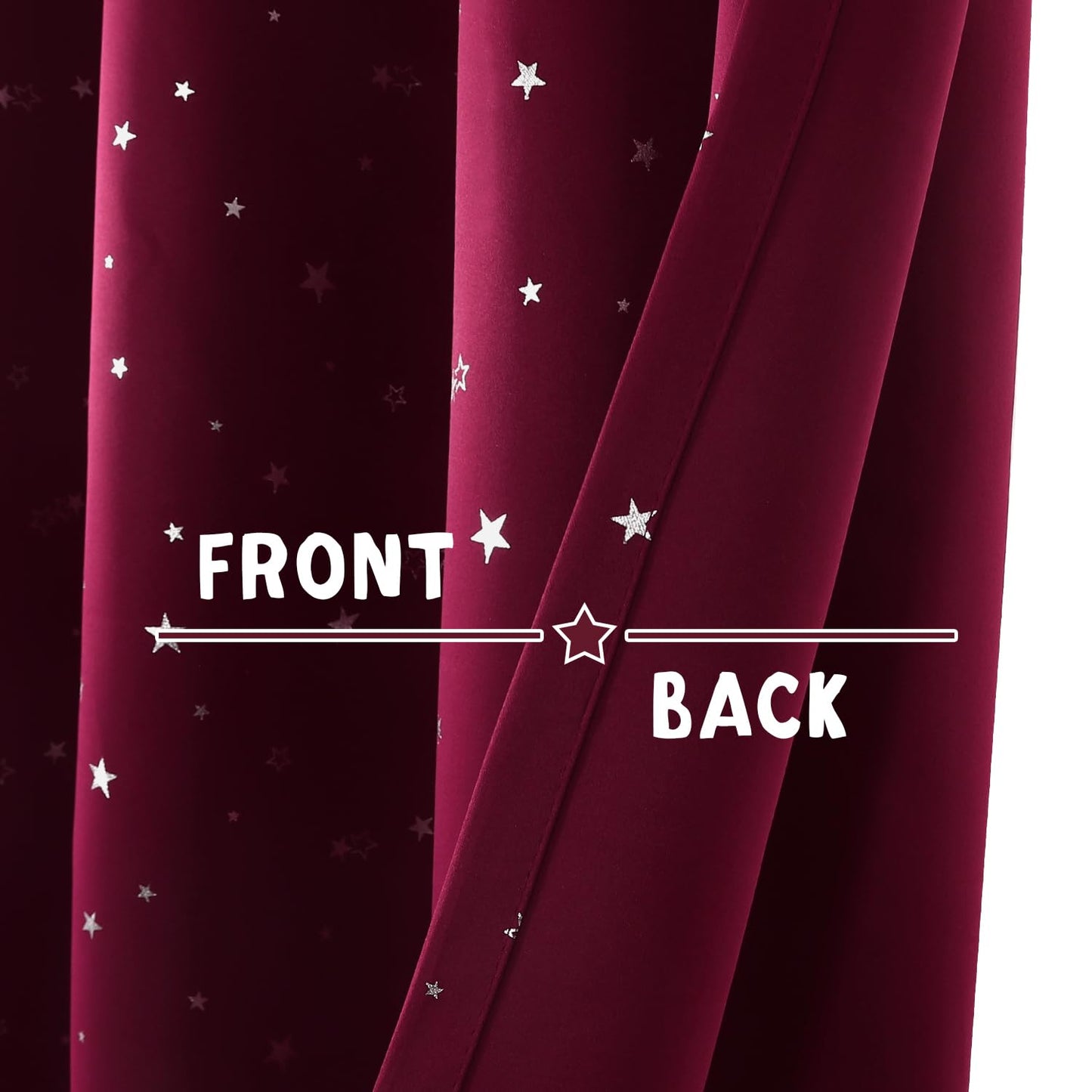 PrinceDeco Blackout Kids Curtains for Bedroom Thermal Insulated Silver Twinkle Star Curtains for Girls Antique Grommet Top Window Treatment 2 Panels Drapes for Nursery (52" W x 84" L, Burgundy/Silver)
