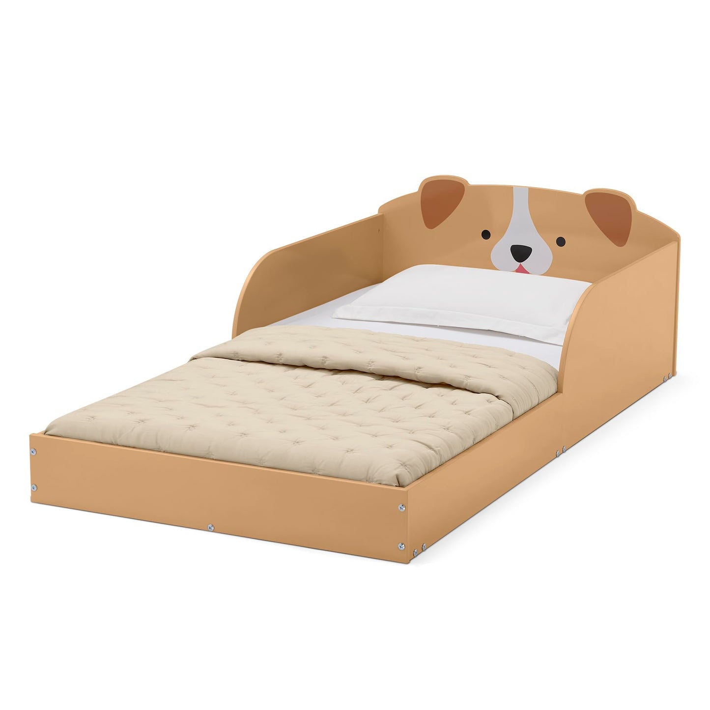 Delta Children Puppy Wood Floor Toddler Bed with Reusable Stickers, Brown